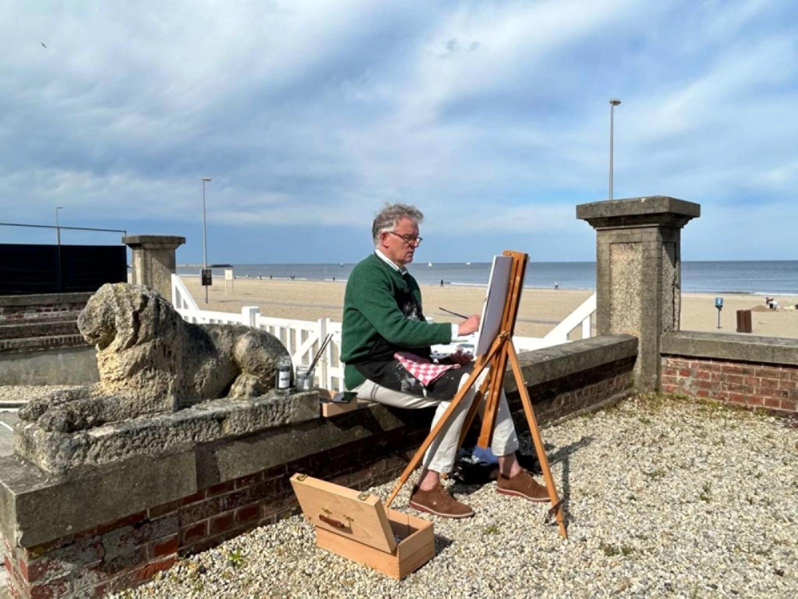 Strandszene Trouville-sur-Mer (Frankreich) (Impressionismus), Painting, von Sander van Walsum