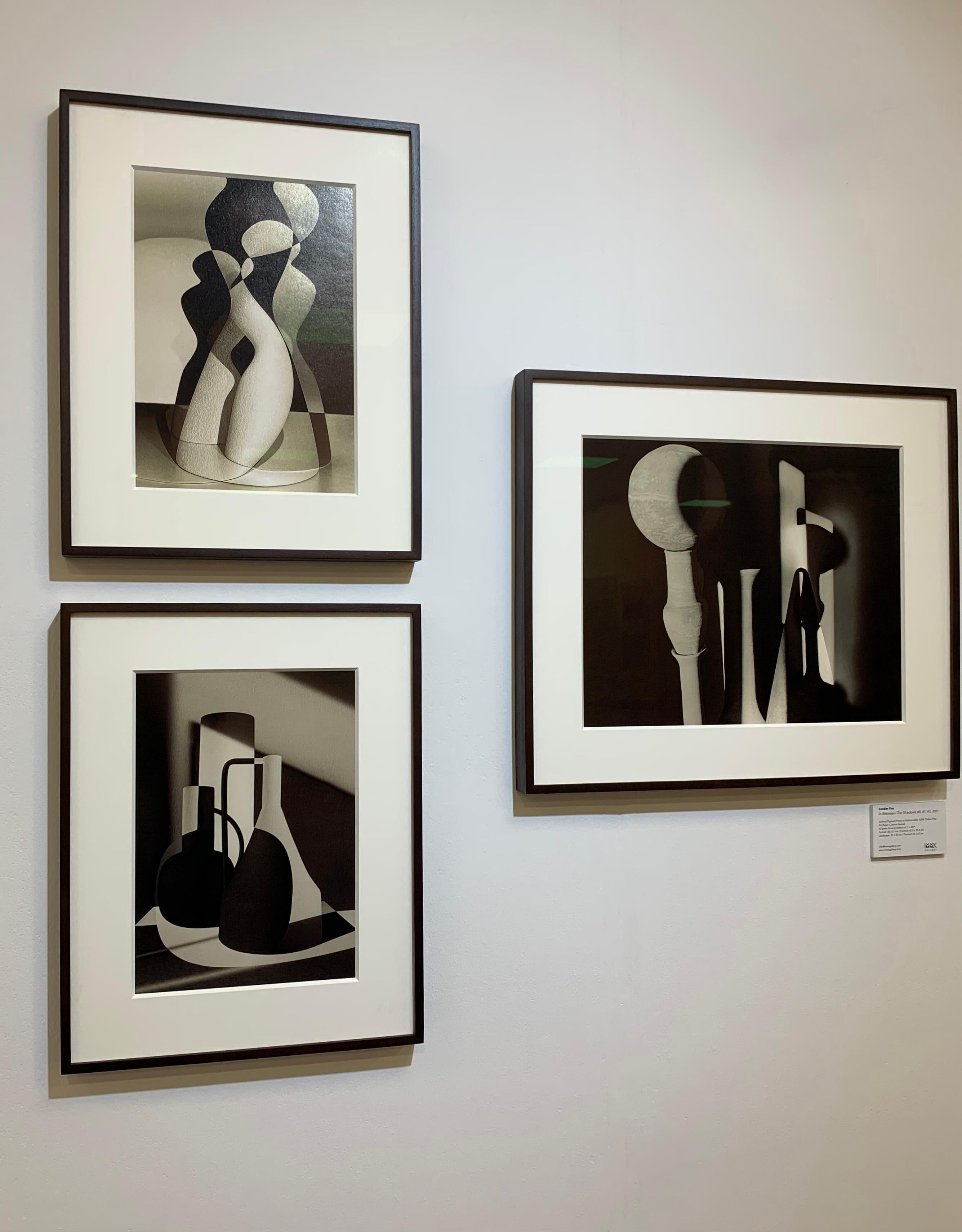 In Between the shadows, Cubist sculpture, female figure abstract prints - Beige Figurative Print by Sander Vos