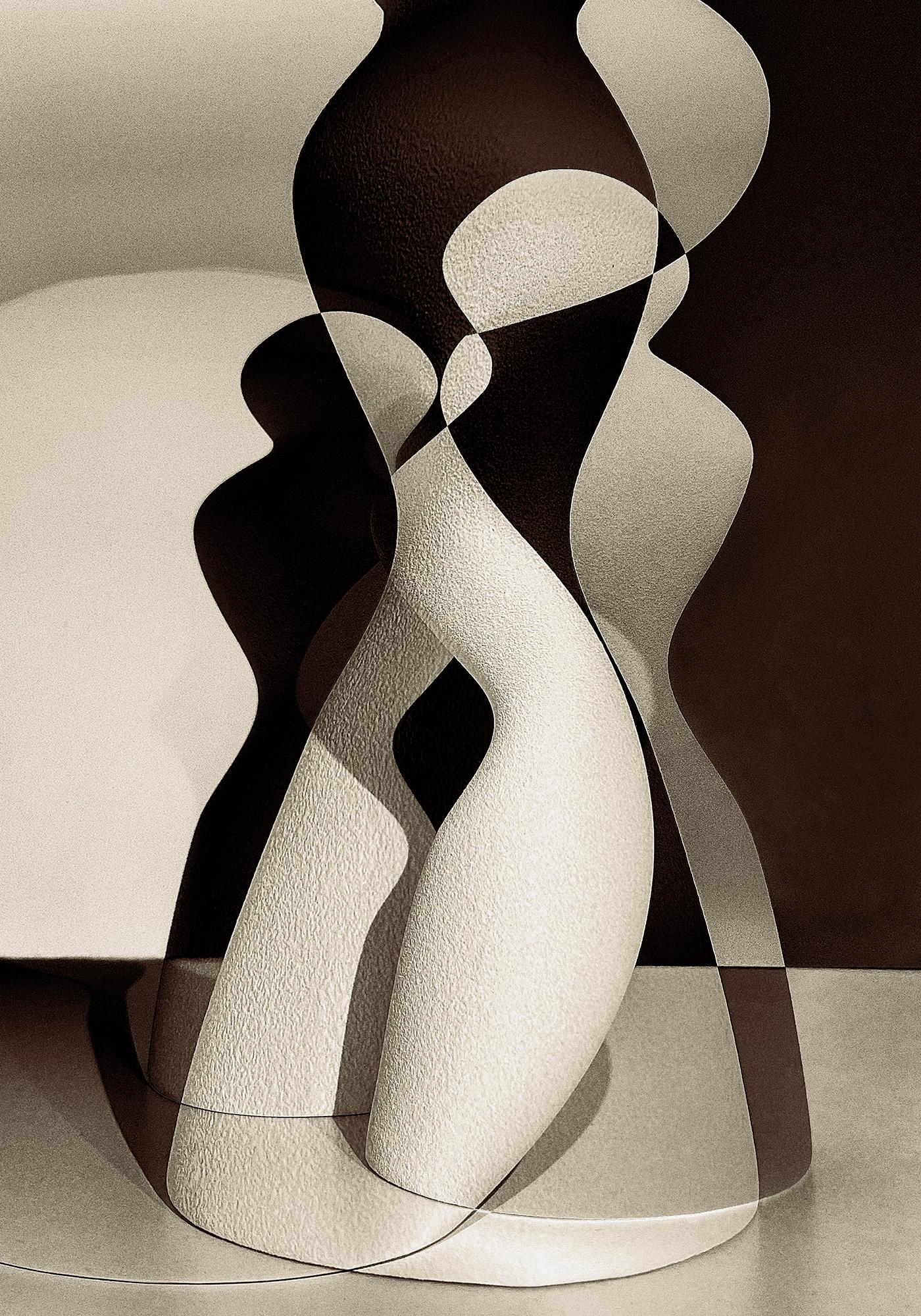 Sander Vos Figurative Print - In Between the shadows, Cubist sculpture, female figure abstract prints