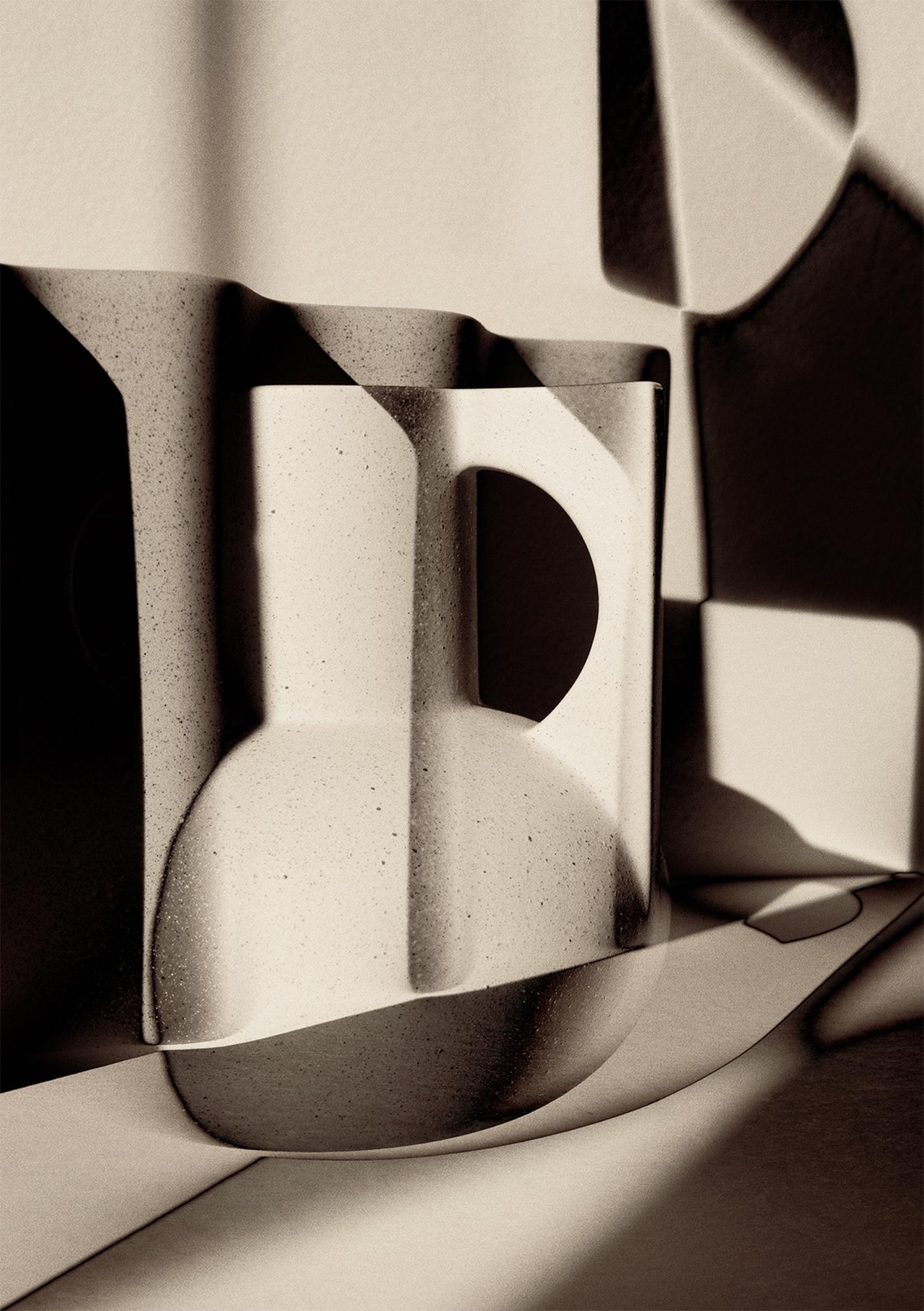 Entre las sombras, jarrón - Impresión fotográfica cubista monocroma, enmarcada