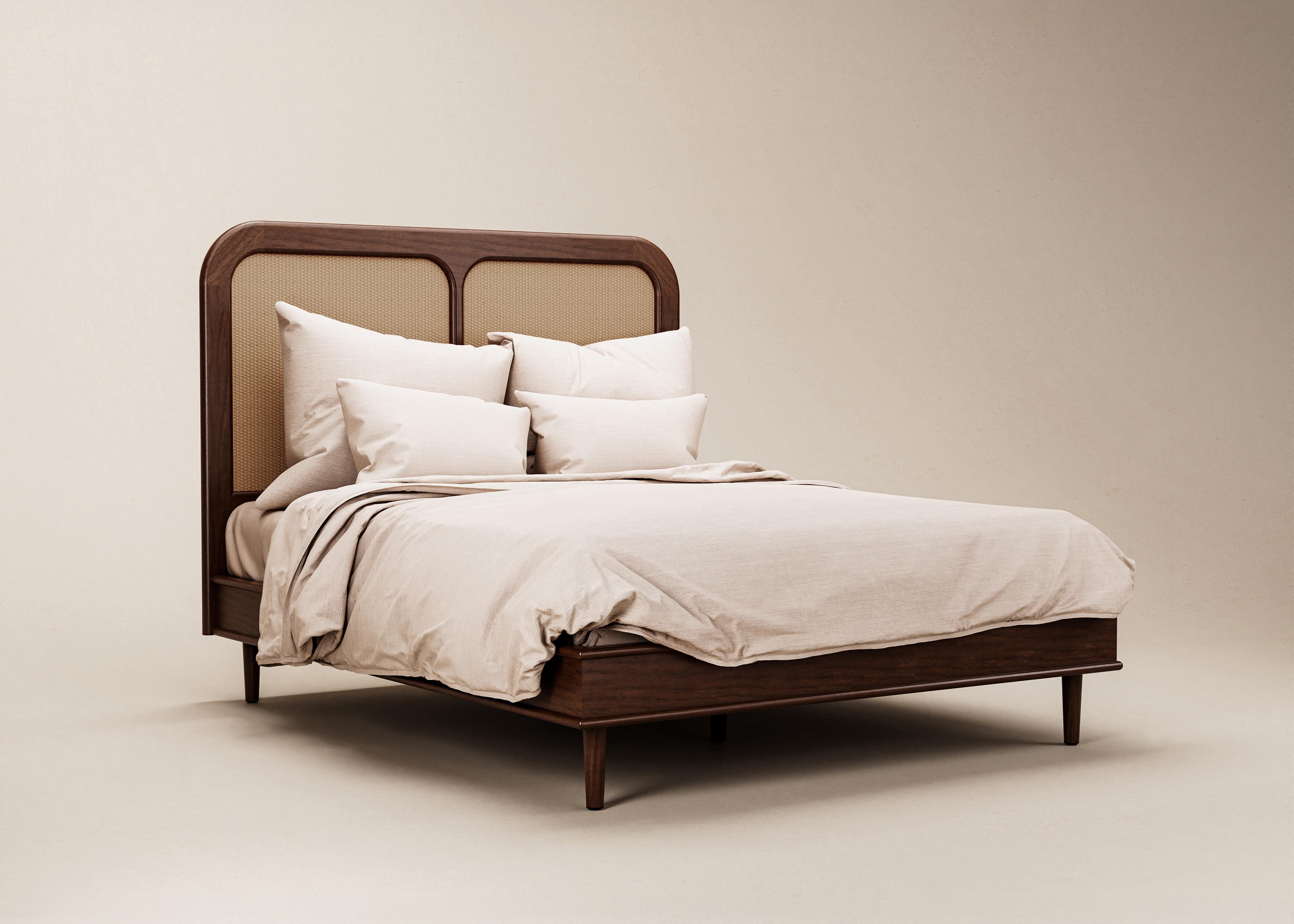 Mid-Century Modern Danish Sanders Bed in Rattan & Cognac Oak — Euro Mega King For Sale 2