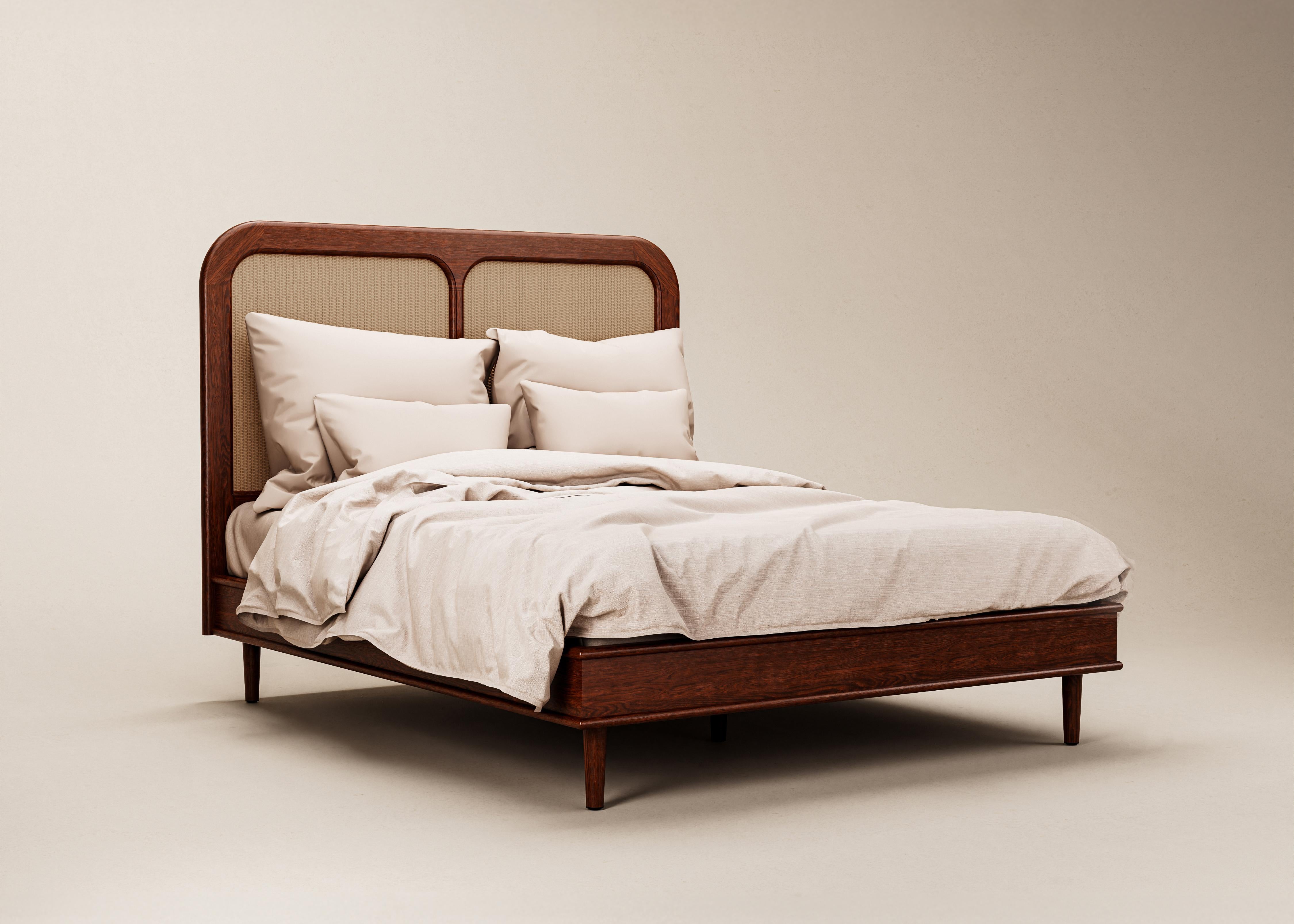 Mid-Century Modern Danish Sanders Bed in Rattan & Natural Oak — Euro King For Sale 2