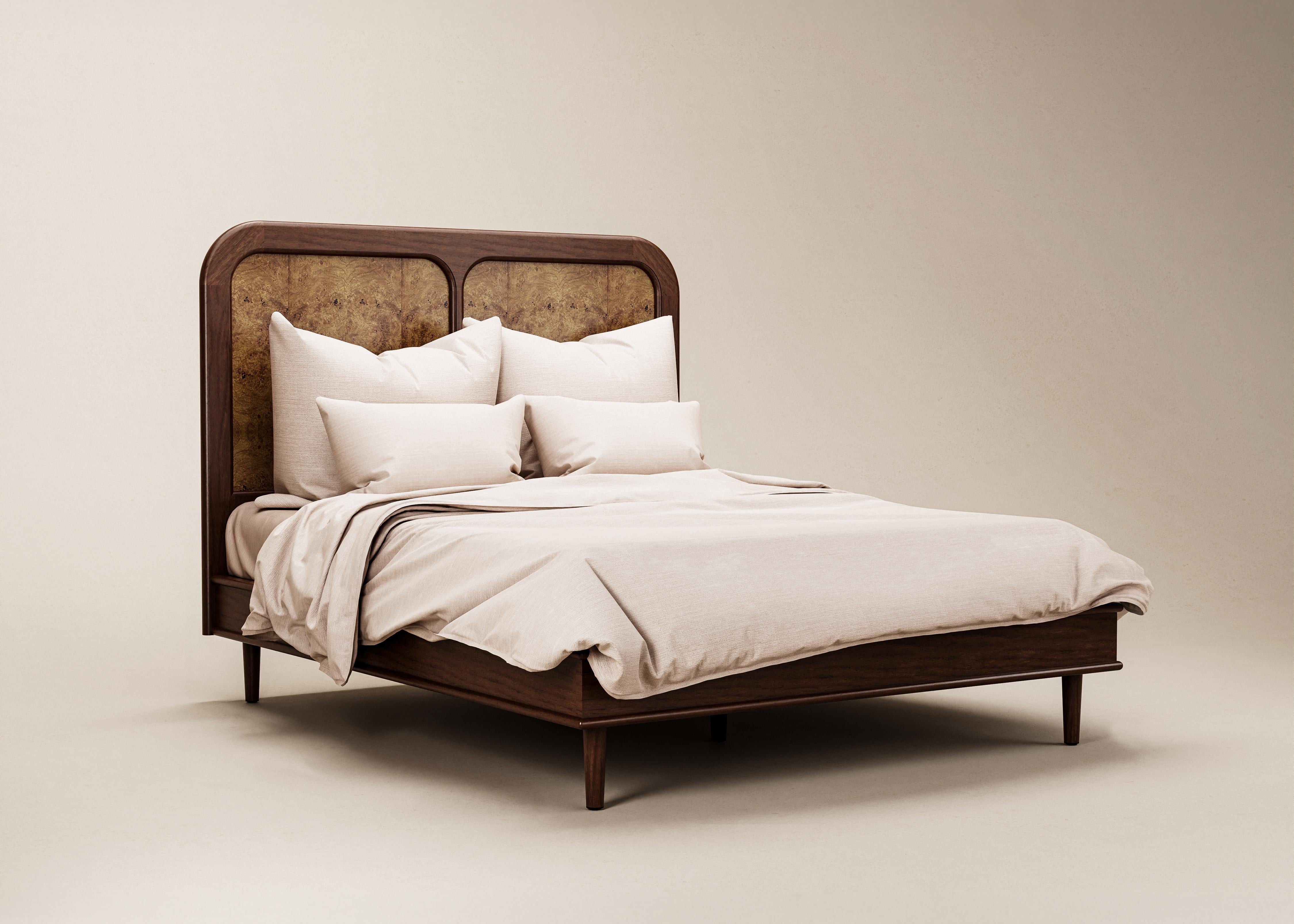 Contemporary Mid-Century Modern Danish Sanders Bed in Rattan & Natural Oak — Euro King For Sale