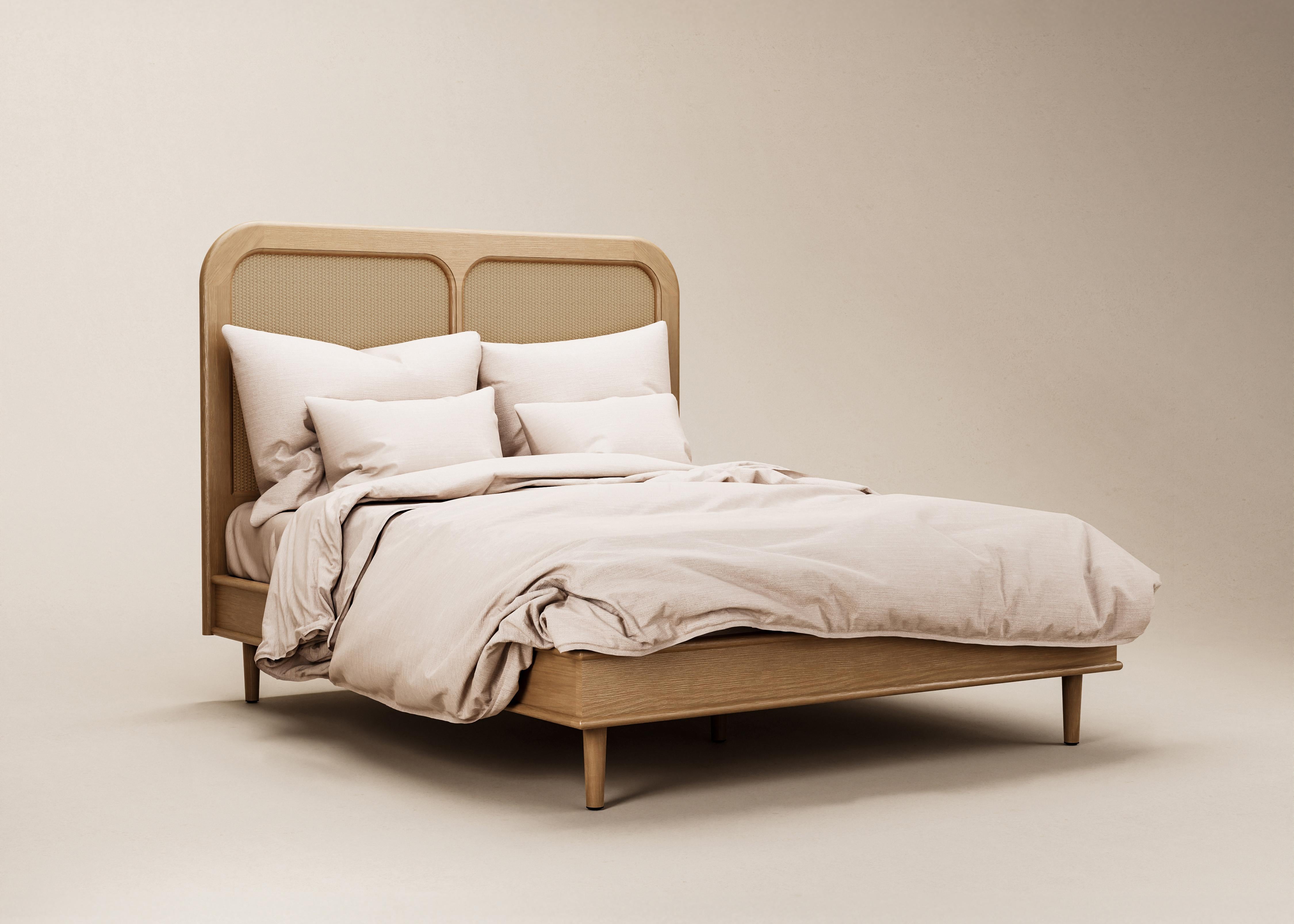 Brass Mid-Century Modern Danish Sanders Bed in Rattan & Natural Oak — Euro King For Sale