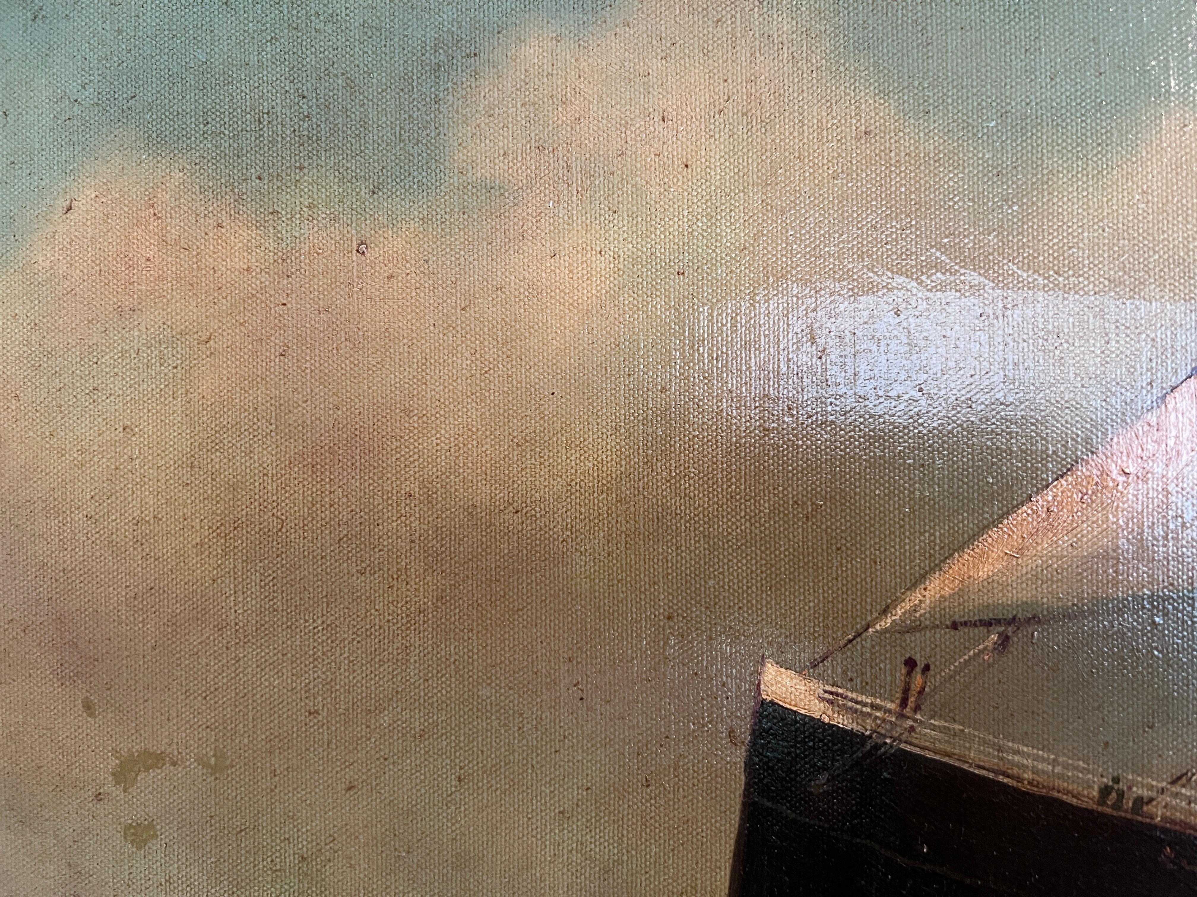 Peinture à l'huile maritime ancienne, signée Sanders Large Encadré Art nautique en vente 11