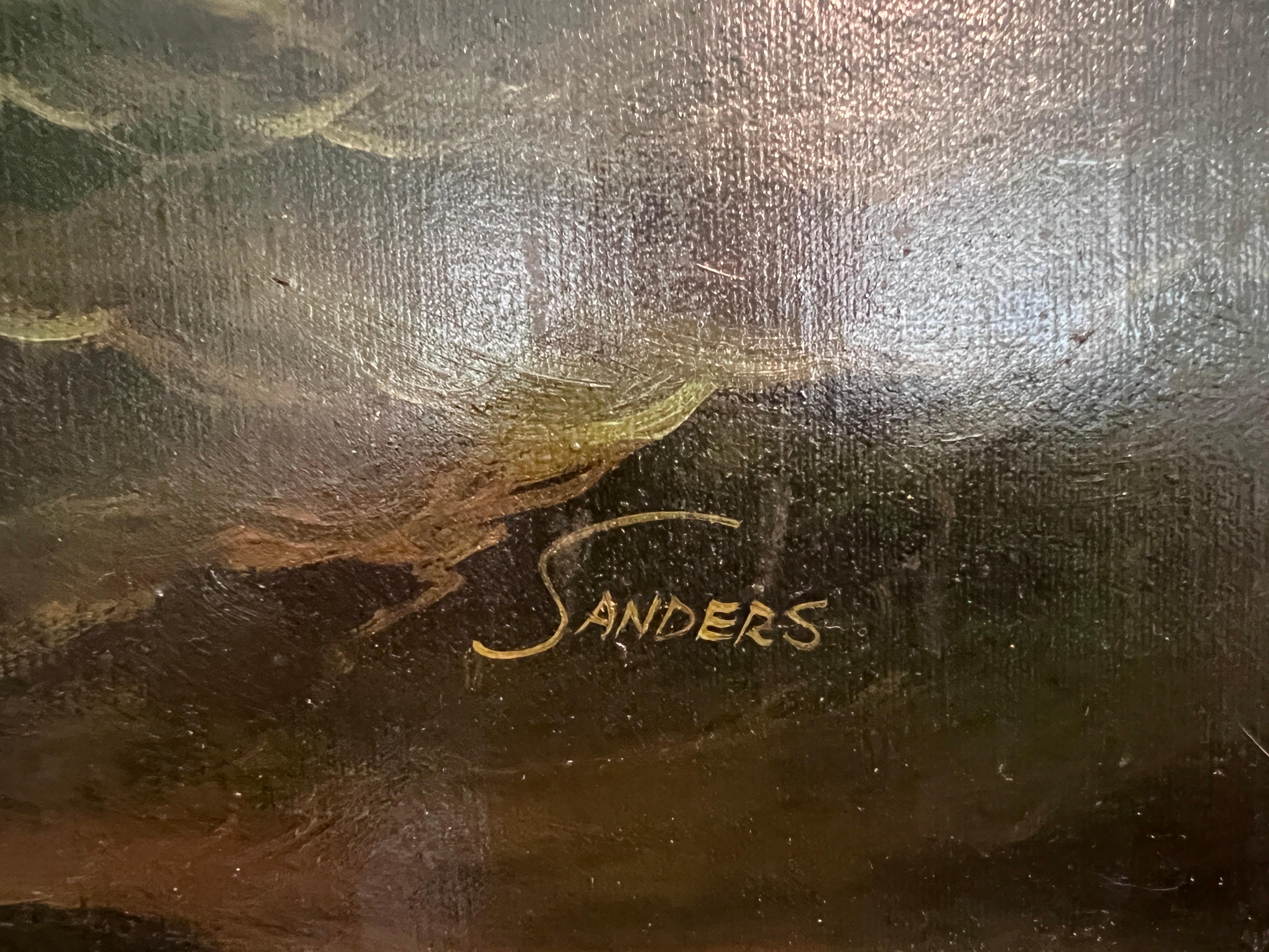 Peinture à l'huile maritime ancienne, signée Sanders Large Encadré Art nautique en vente 2