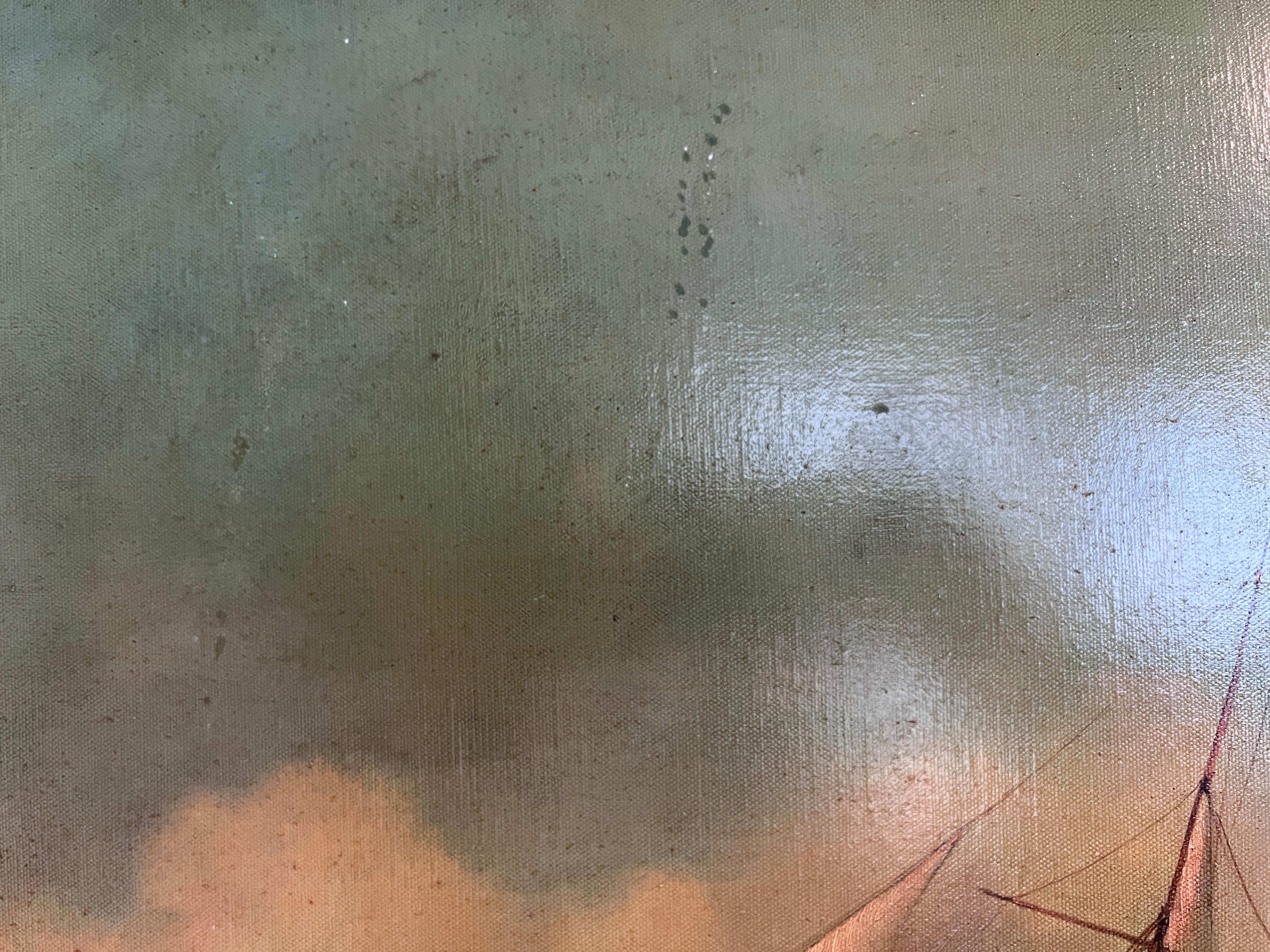 Peinture à l'huile maritime ancienne, signée Sanders Large Encadré Art nautique en vente 7