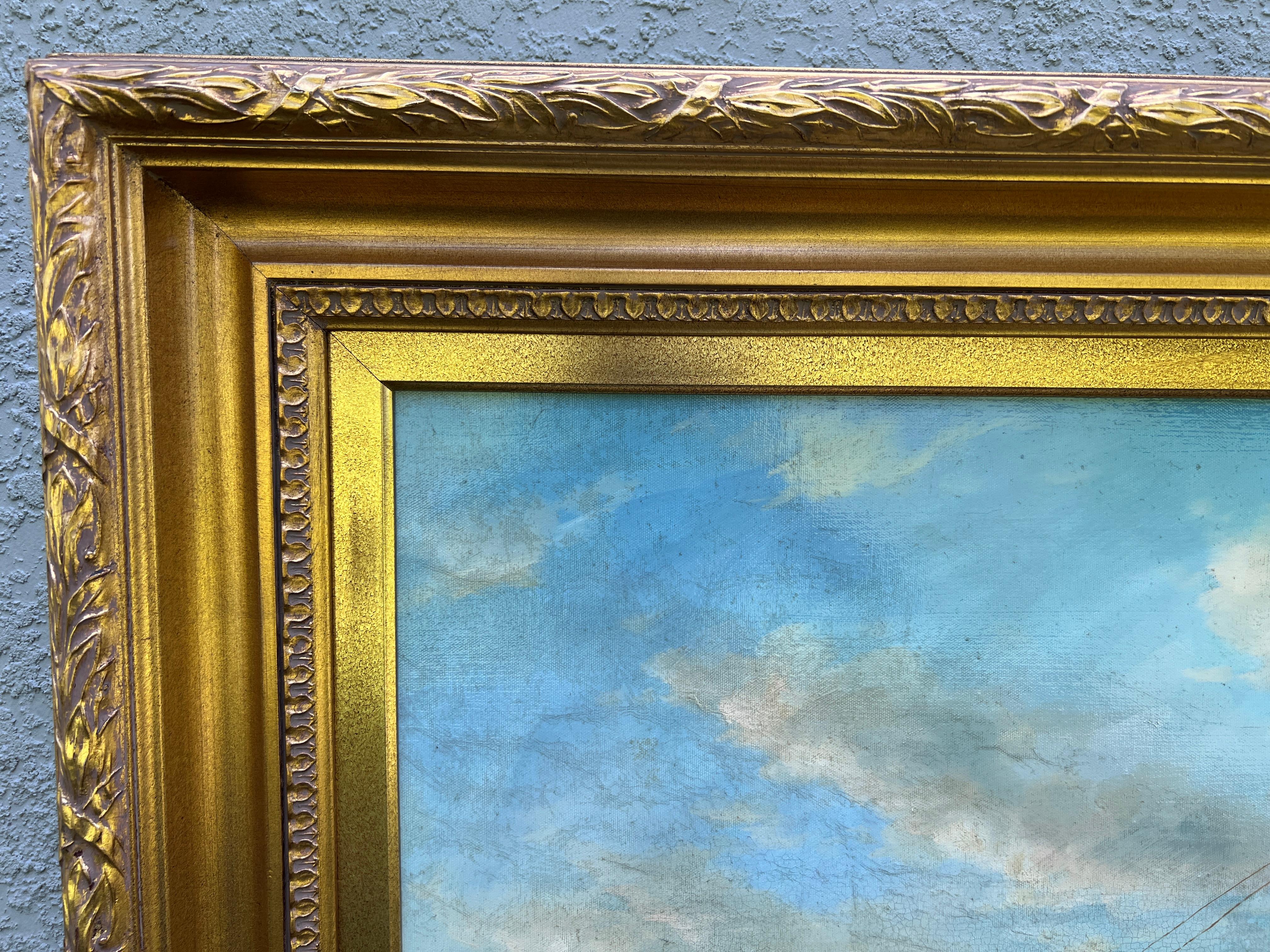 Large Vintage Maritime Oil Painting Clipper Ship Signed Sanders, Gorgeous Frame For Sale 4
