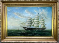 Large Vintage Maritime Oil Painting Clipper Ship Signed Sanders, Gorgeous Frame