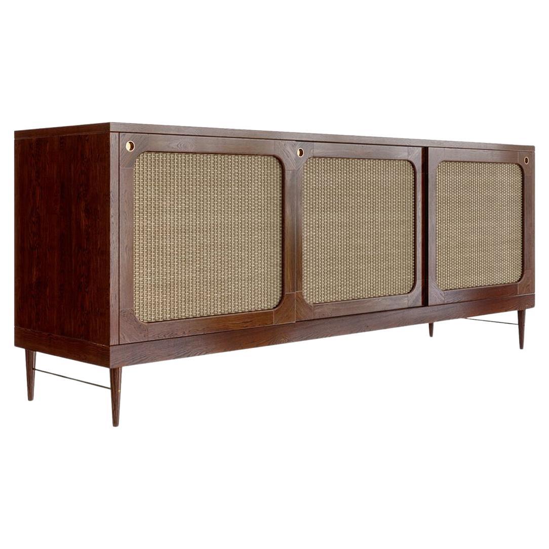 Sanders Sideboard in Cognac and Rattan — Extra Large For Sale