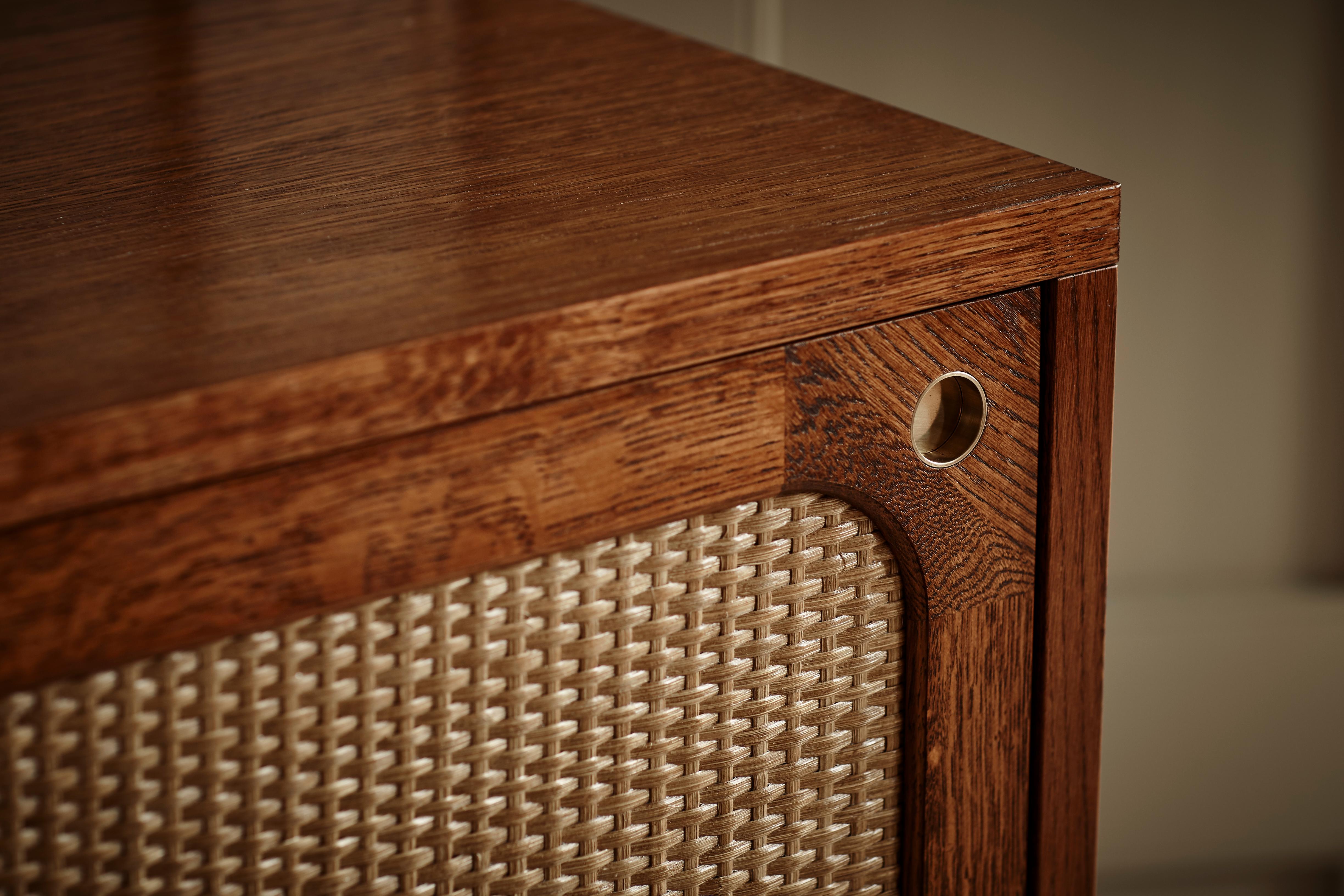 Portuguese Sanders Sideboard in Cognac and Rattan — Large For Sale