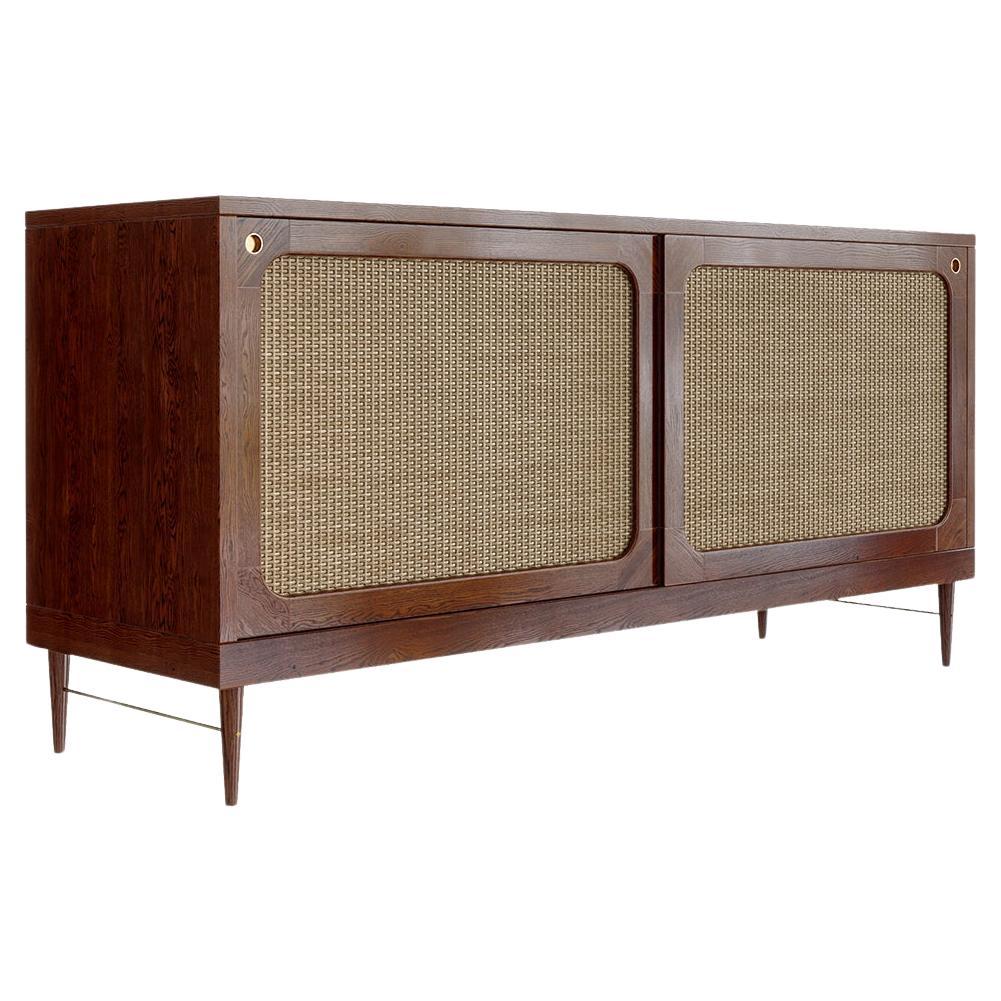 Sanders Sideboard in Cognac and Rattan — Large For Sale