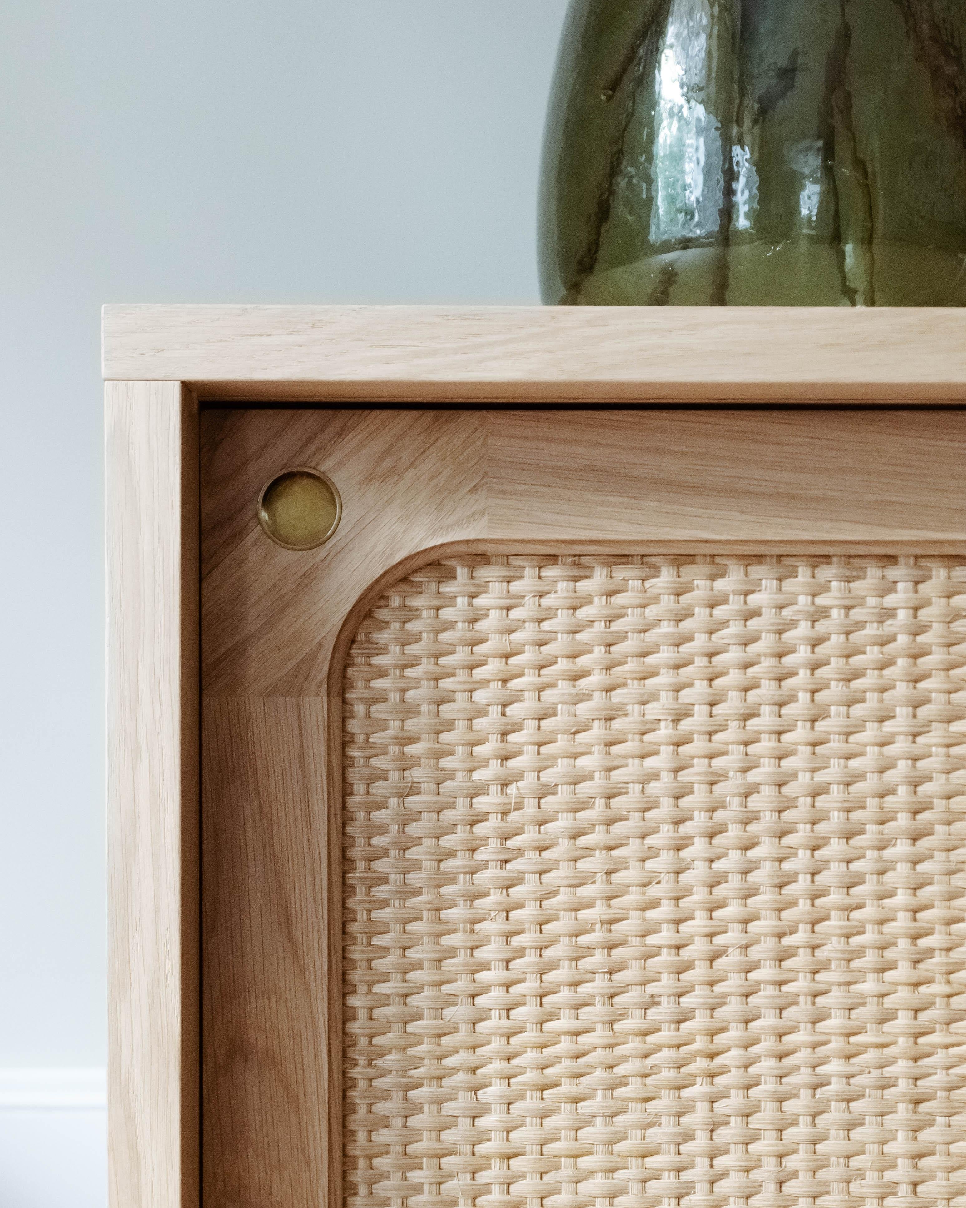 Contemporary Sanders Sideboard in Natural Oak and Rattan — Large For Sale