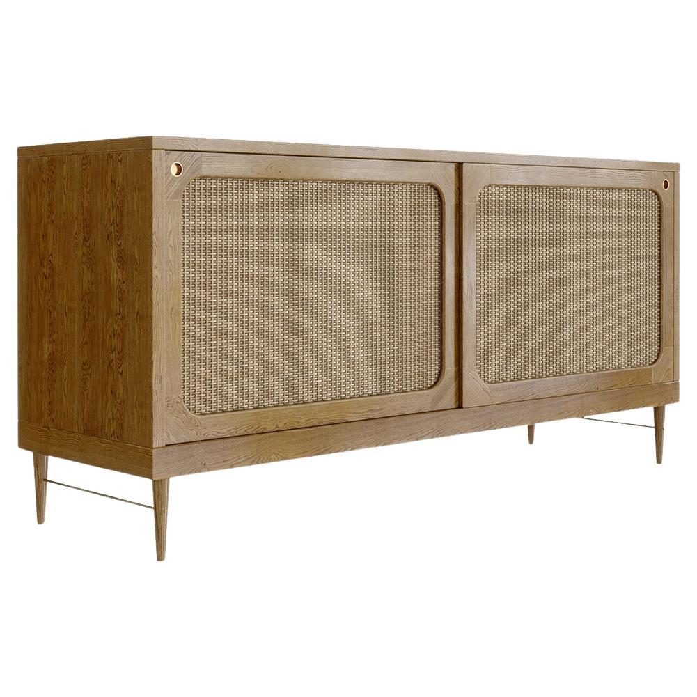 Sanders Sideboard in Natural Oak and Rattan — Large For Sale