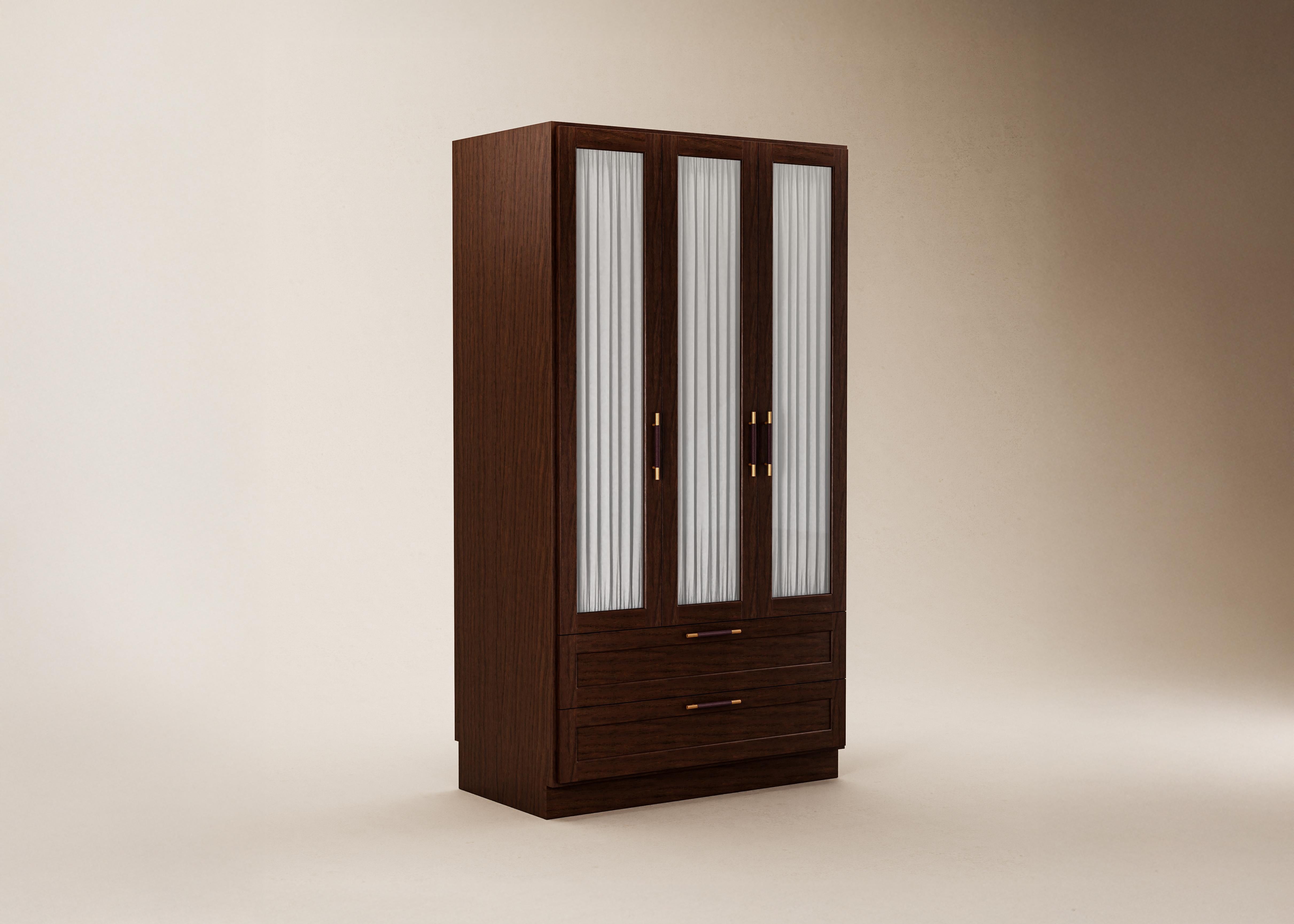 Mid-Century Modern Danish Sanders Wardrobe in Oak, Brass, Leather — Large For Sale 1