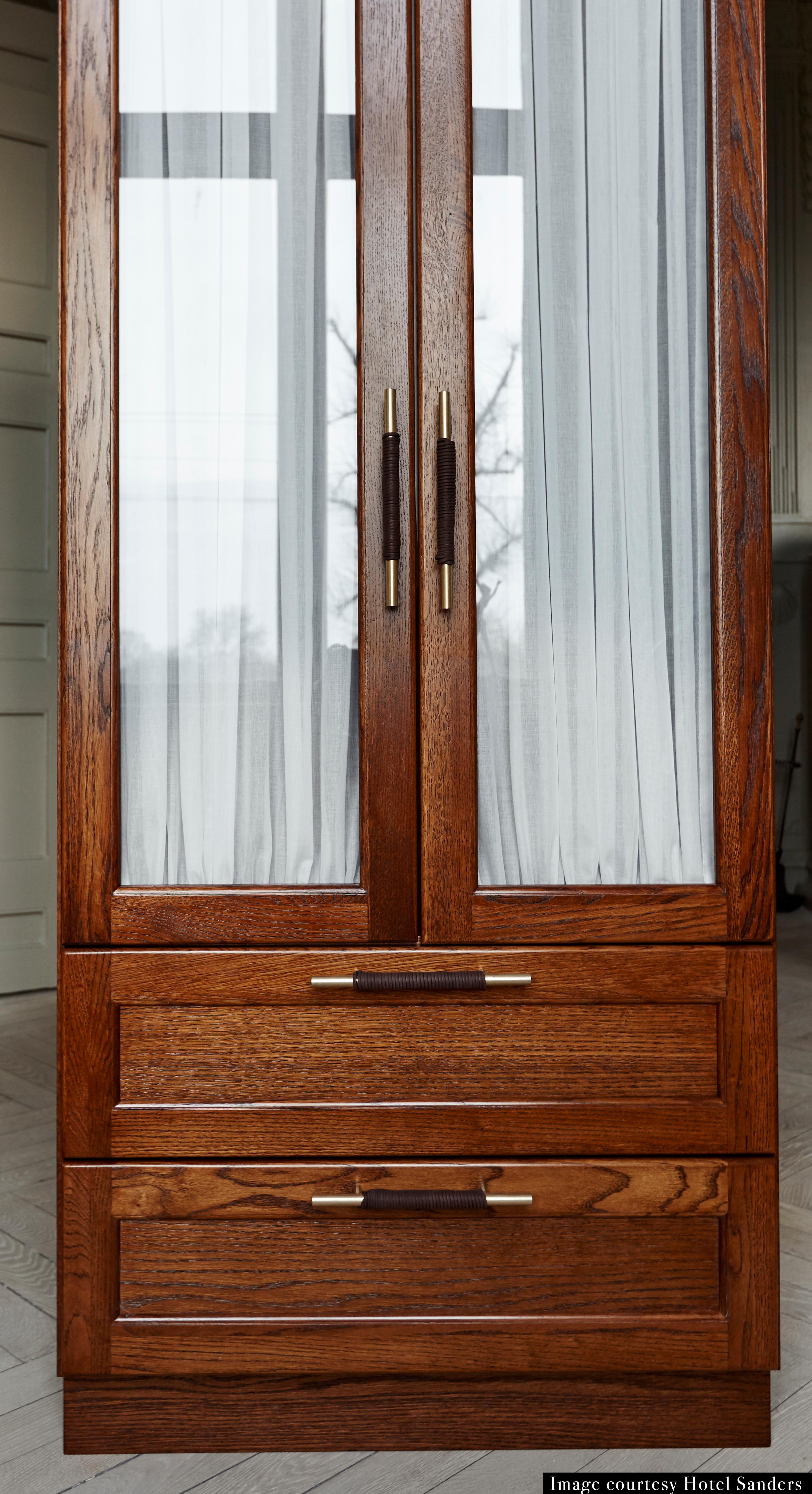 Portuguese Sanders Wardrobe in Cognac, Brass and Leather — Small For Sale