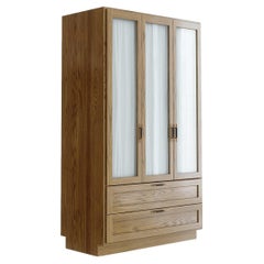 Sanders Wardrobe in Natural Oak, Brass and Leather — Large