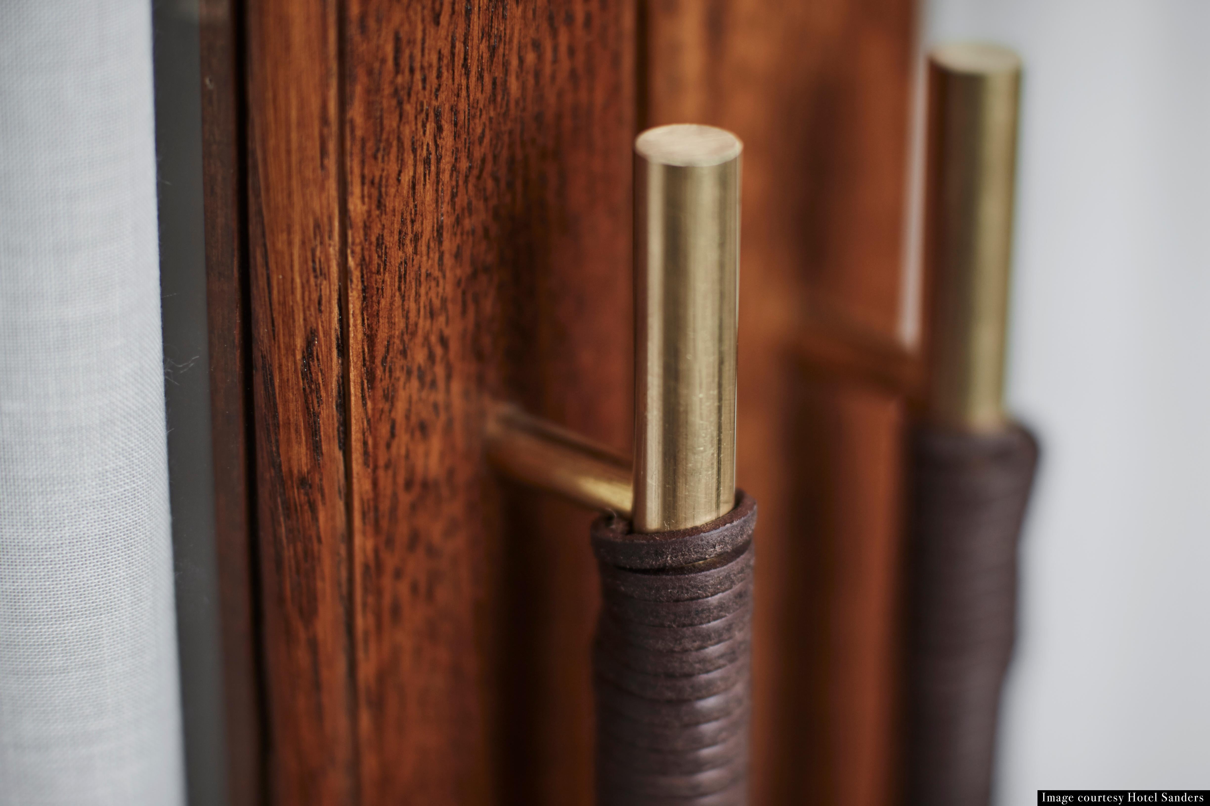Sanders Wardrobe in Natural Oak, Brass and Leather — Medium For Sale 1