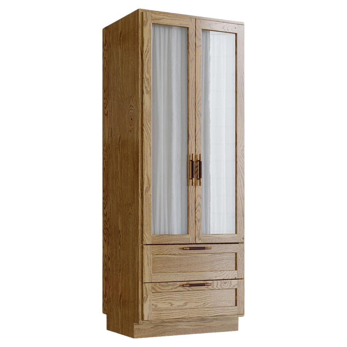 Sanders Wardrobe in Natural Oak, Brass and Leather — Small For Sale