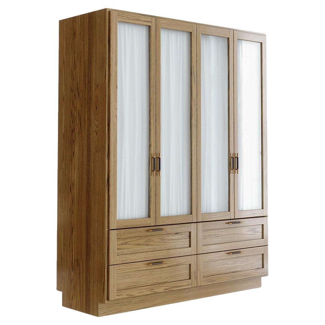 Armoire Sanders en Oak Oak, laiton et cuir - Extra Large en vente