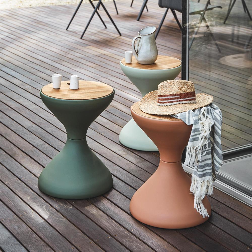 Sandglass Side Table Indoor Outdoor with Teak Top In New Condition In Paris, FR