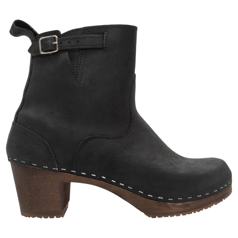 Sandgrens Black Leather Clog Ankle Boots For Sale at 1stDibs