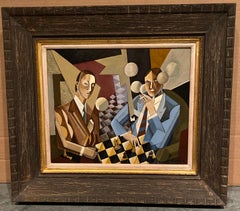 "Chess Players" Hungarian Modernism Futurism Art Deco Cubism Avant Garde Smokers