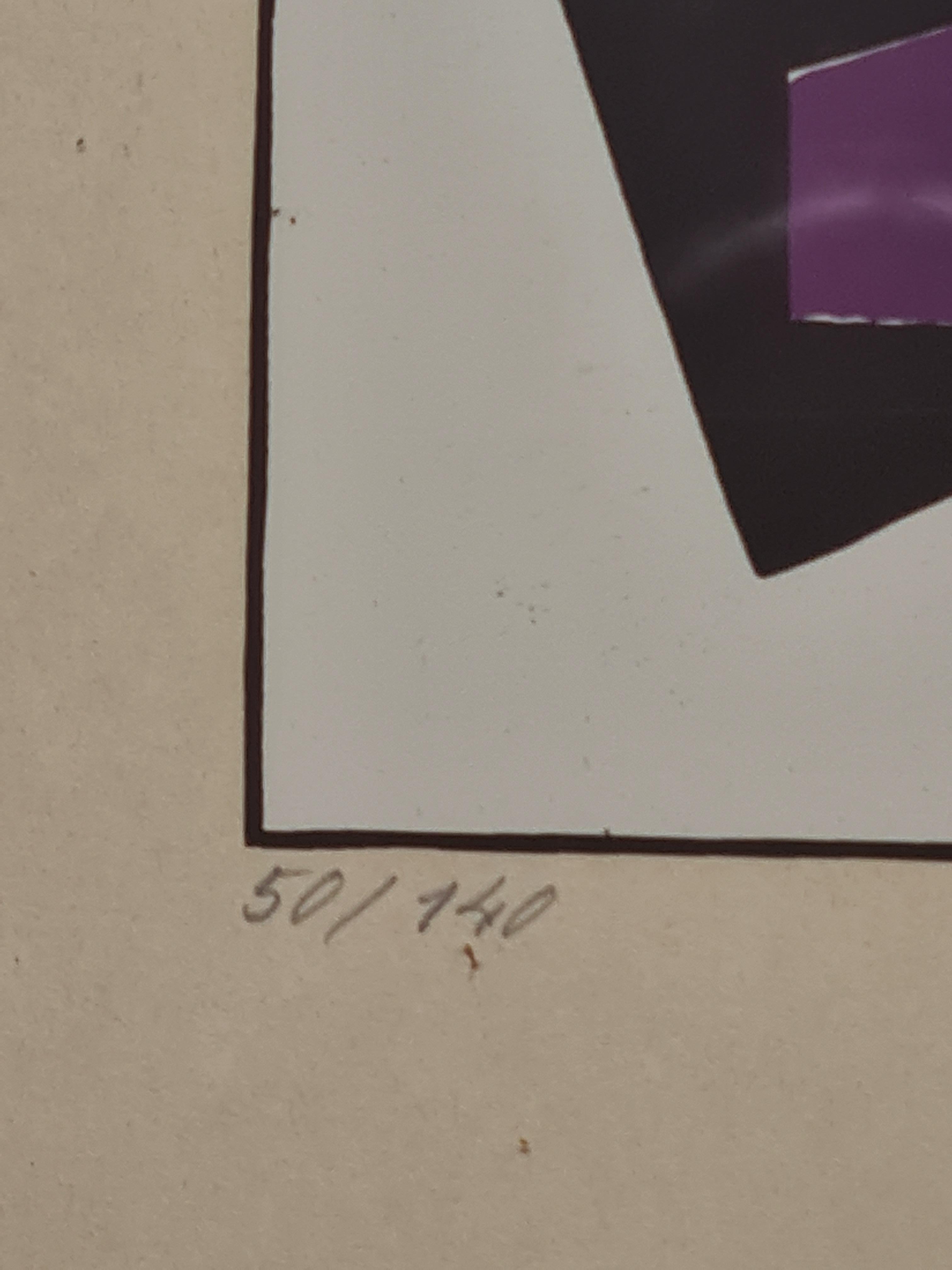 Ein Folioblatt aus dem Album MA von Sándor Bortnyik. Unten rechts mit Bleistift vom Künstler signiert, unten links mit Bleistift nummeriert, Nummer 50 der Auflage von 140. Präsentiert in einem schlichten Holzrahmen unter Glas.

Dieses