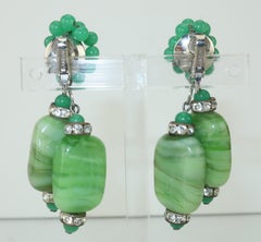 Sandor Green Glass Dangle Earrings, 1950's