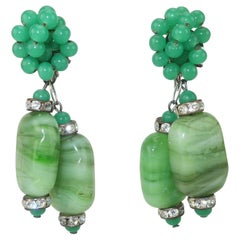 Vintage Sandor Green Glass Dangle Earrings, 1950's 