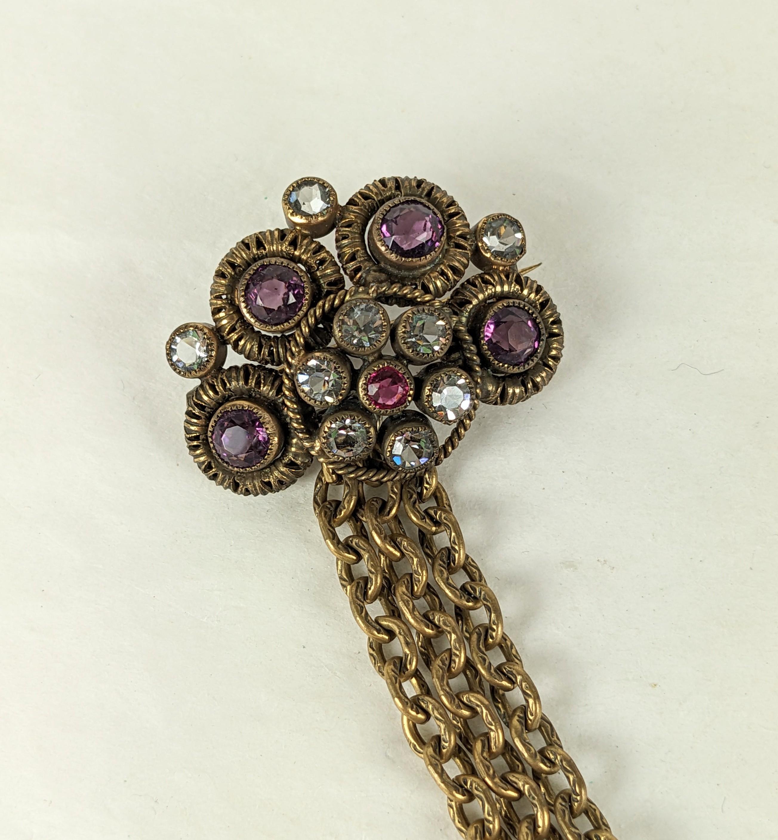 Victorian Sandor Jeweled Locket Chatelaine Brooch For Sale