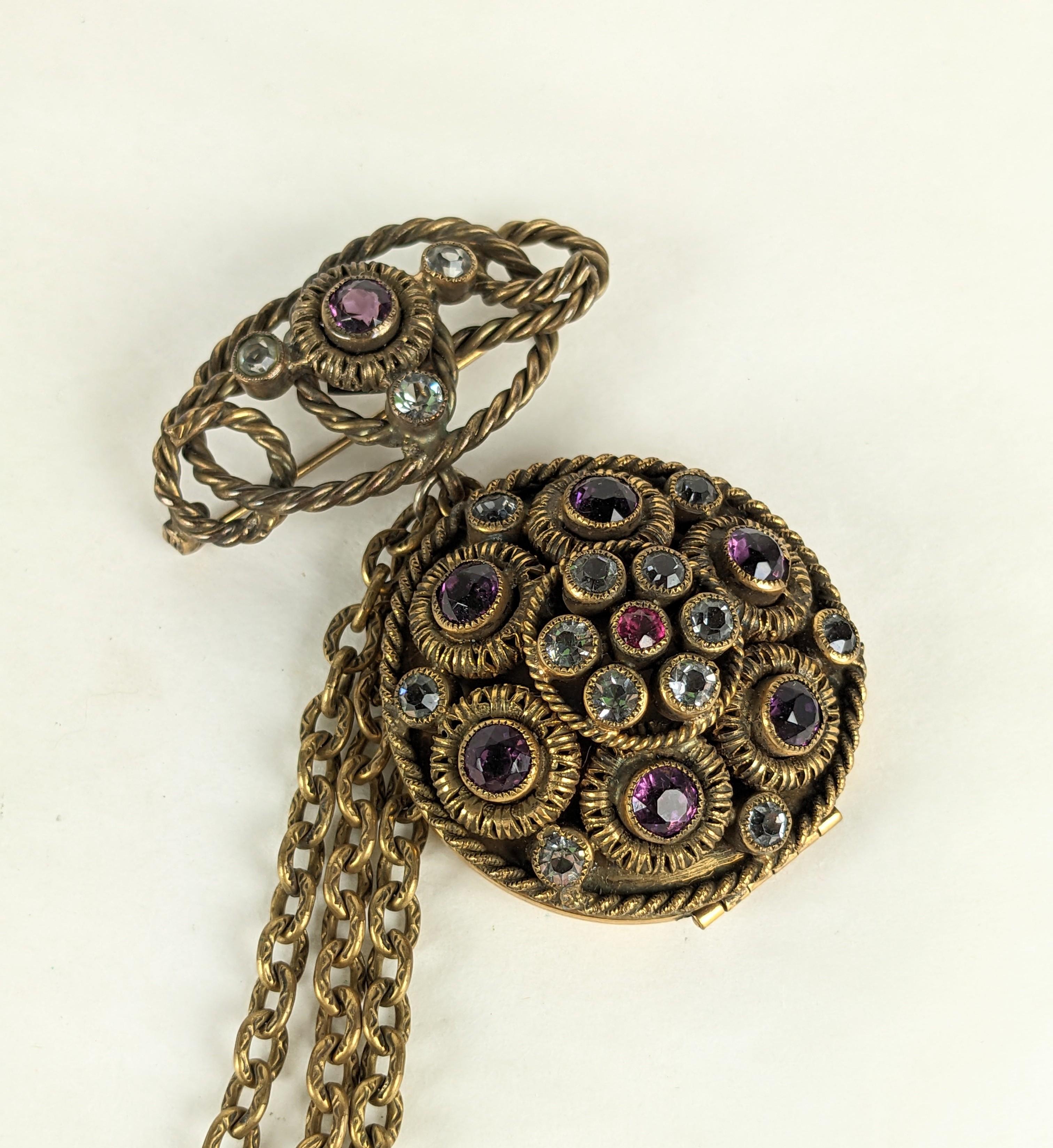 Sandor Jeweled Locket Chatelaine Brooch In Excellent Condition For Sale In New York, NY