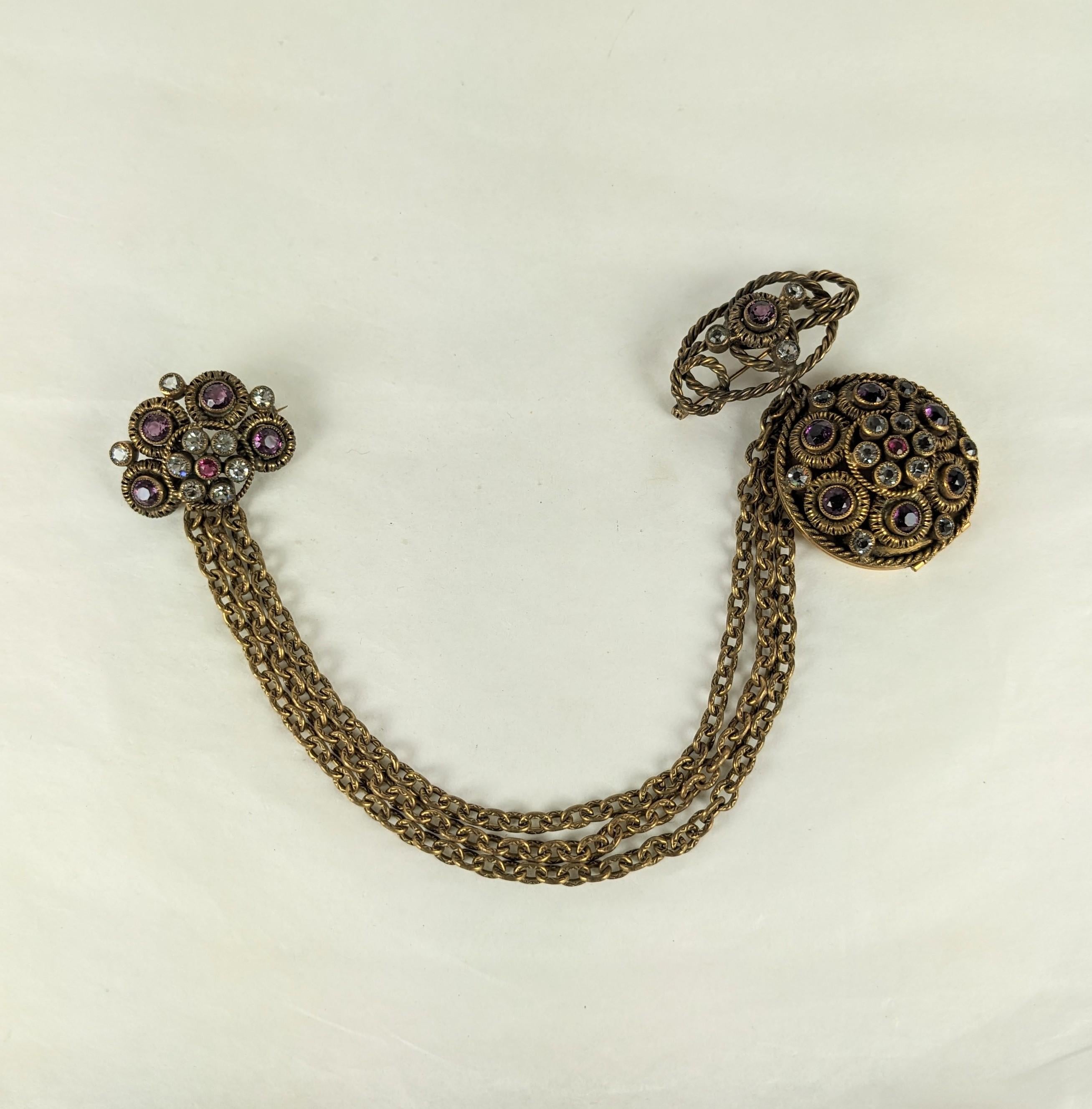 Women's Sandor Jeweled Locket Chatelaine Brooch For Sale