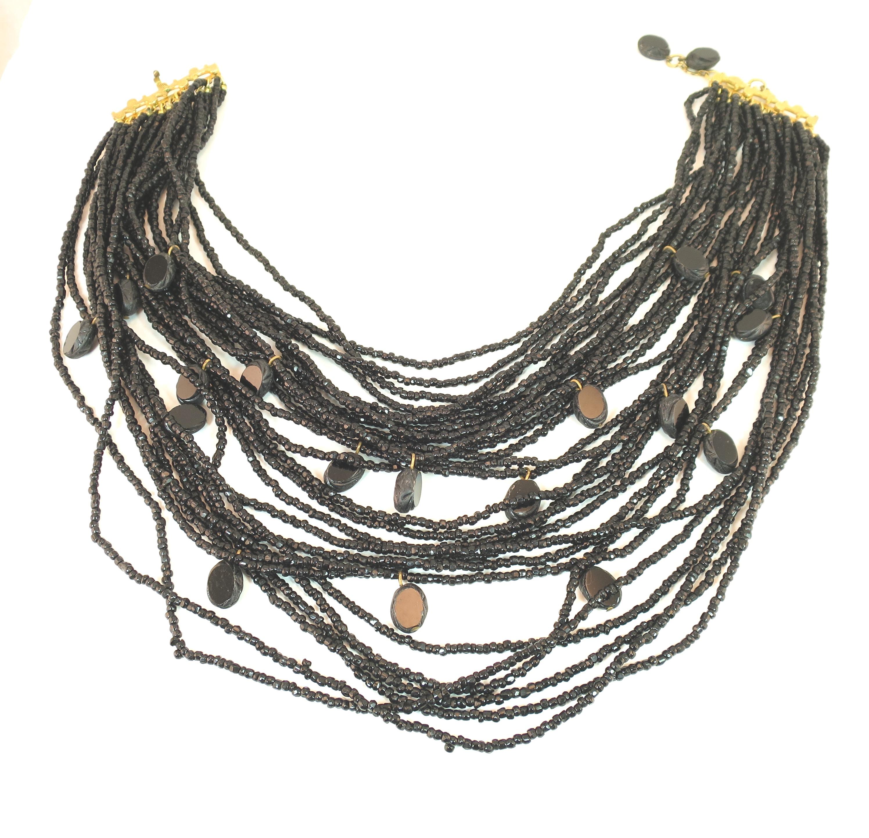 Sandor Mid-Century French Jet Glass Beaded Necklace & Earrings Set, 1940s im Zustand „Gut“ im Angebot in Burbank, CA