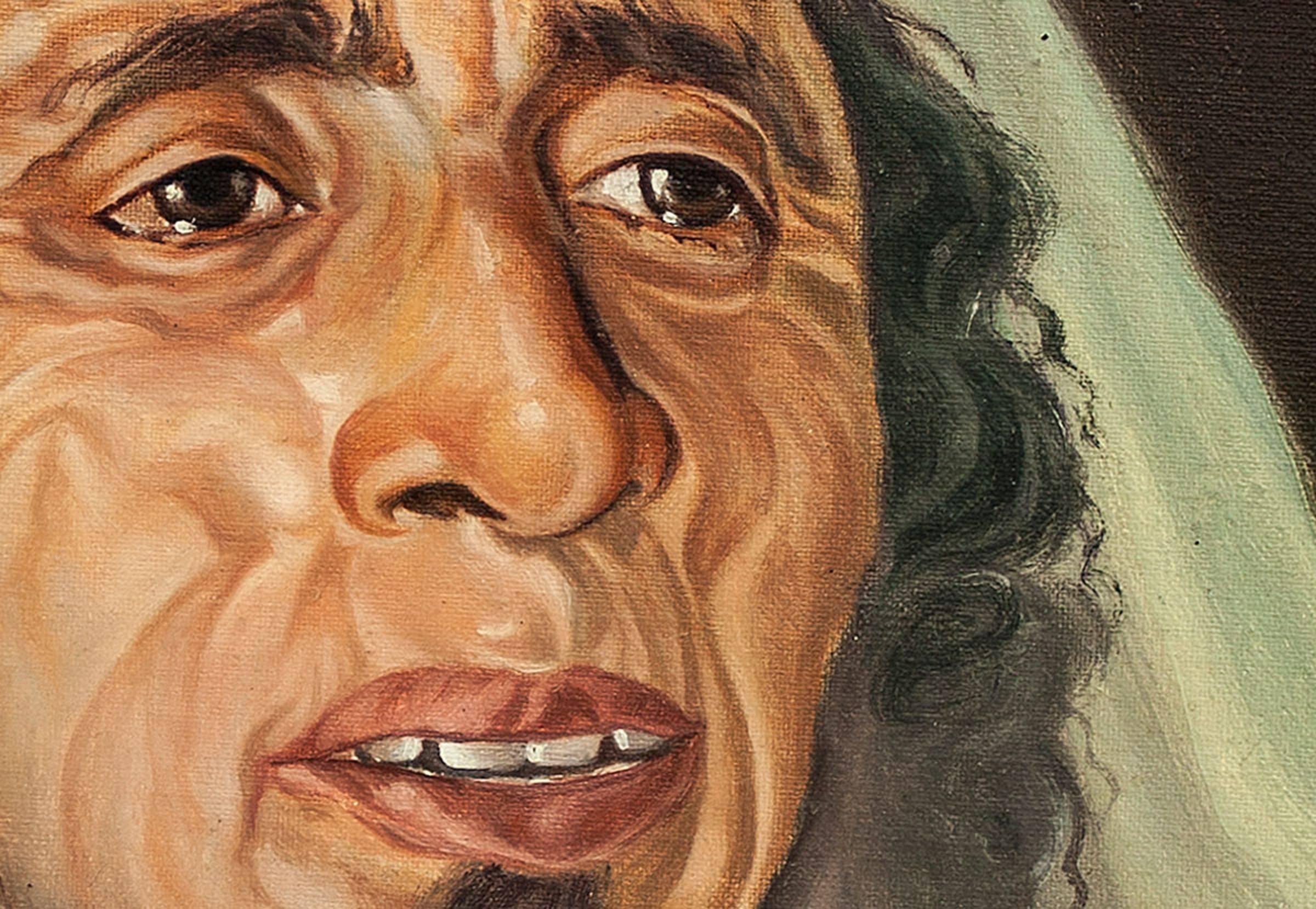 Rabbin avec Tefillin, Portrait Judaïque - Painting de Sandor Molnar