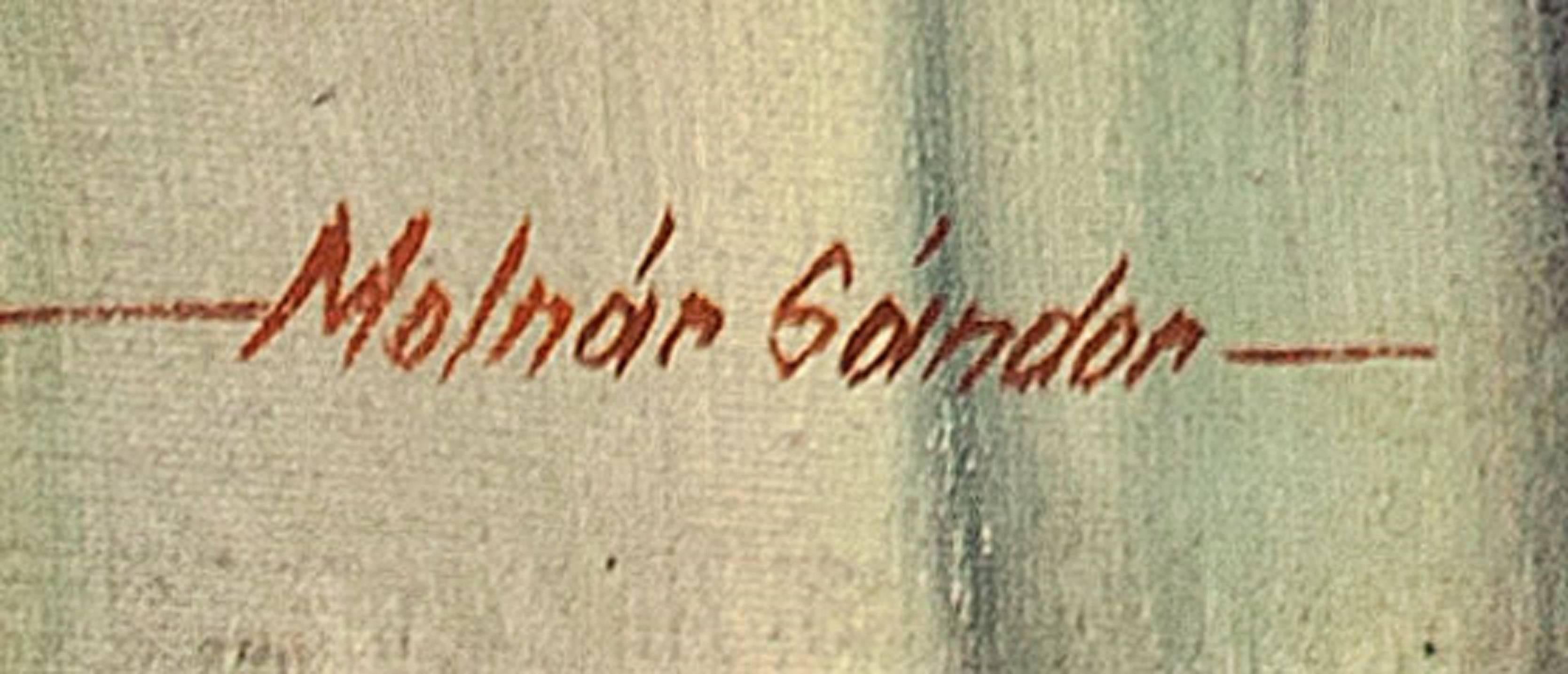 Rabbin avec Tefillin, Portrait Judaïque - Marron Portrait Painting par Sandor Molnar