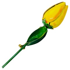 SANDOR signed gold tone enamel flower designer brooch