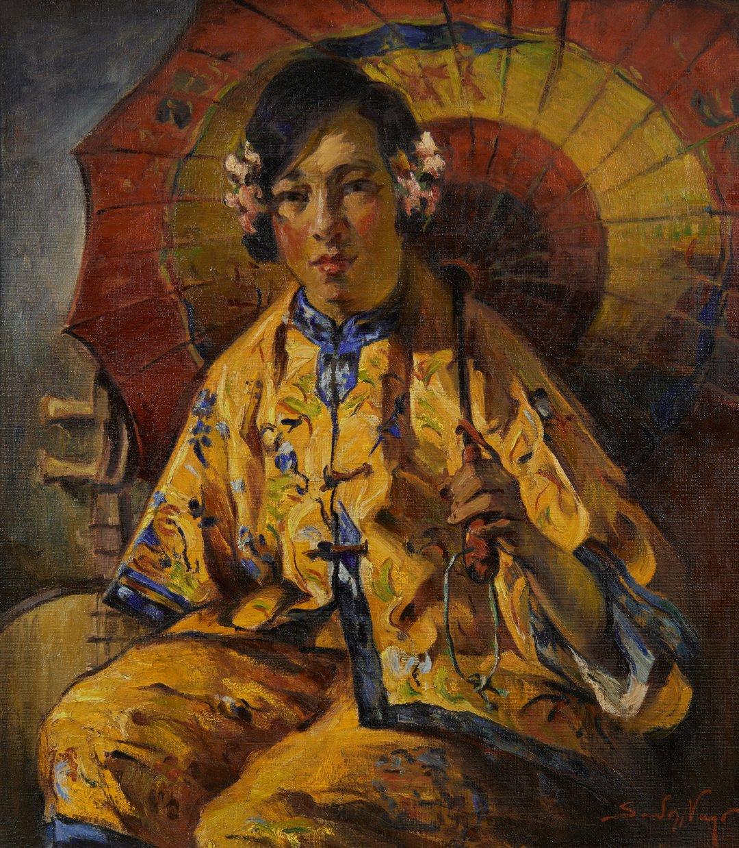 Retrato de una niña china de principios del siglo XX, Artista de la Escuela de Cleveland - Painting de Sandor Vago