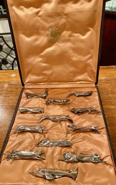 Sandoz Animal Silver Knife Rests with Salt and Pepper Two Boxes for Christofle