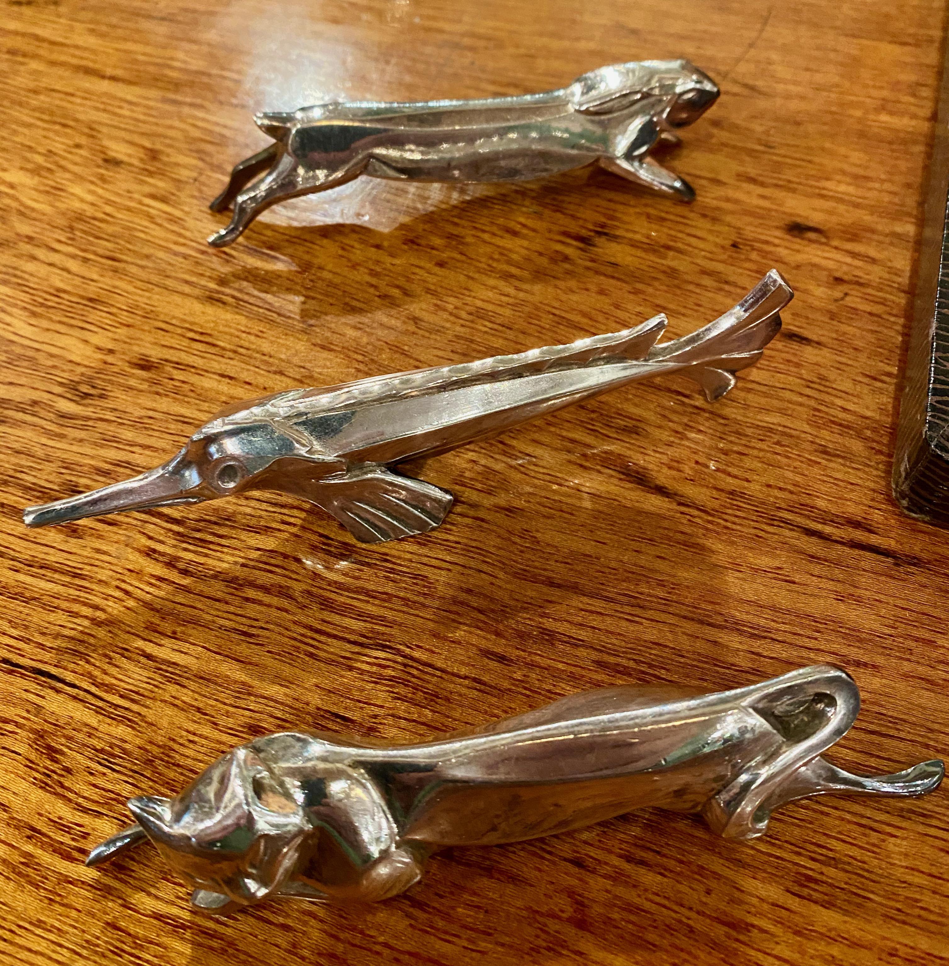 French Sandoz Animal Silver Knife Rests with Salt and Pepper Two Boxes for Christofle