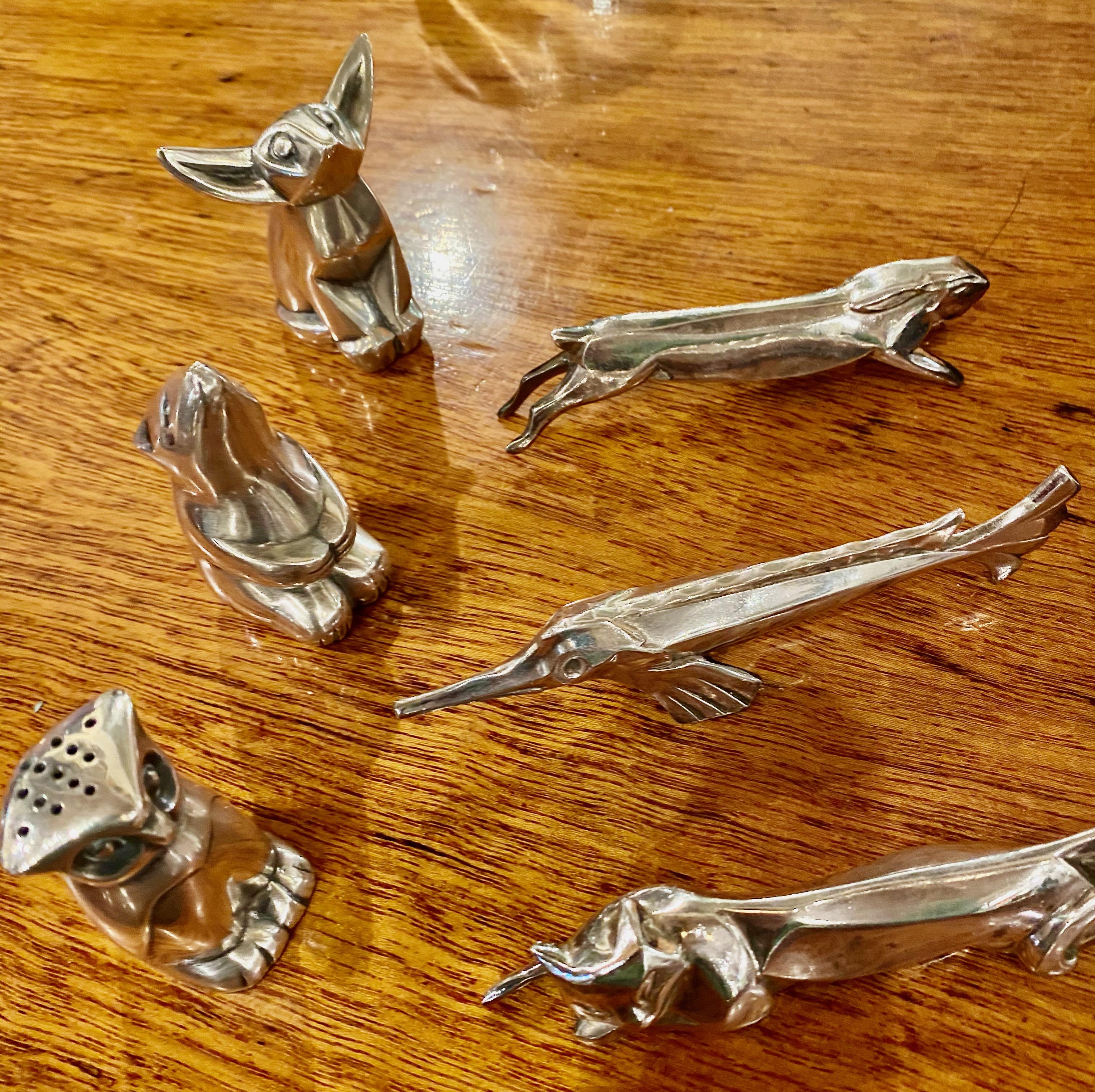 Sandoz Animal Silver Knife Rests with Salt and Pepper Two Boxes for Christofle In Good Condition In Oakland, CA