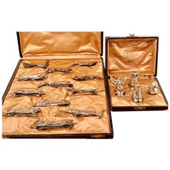 Sandoz Animal Silver Knife Rests with Salt and Pepper Two Boxes for Christofle