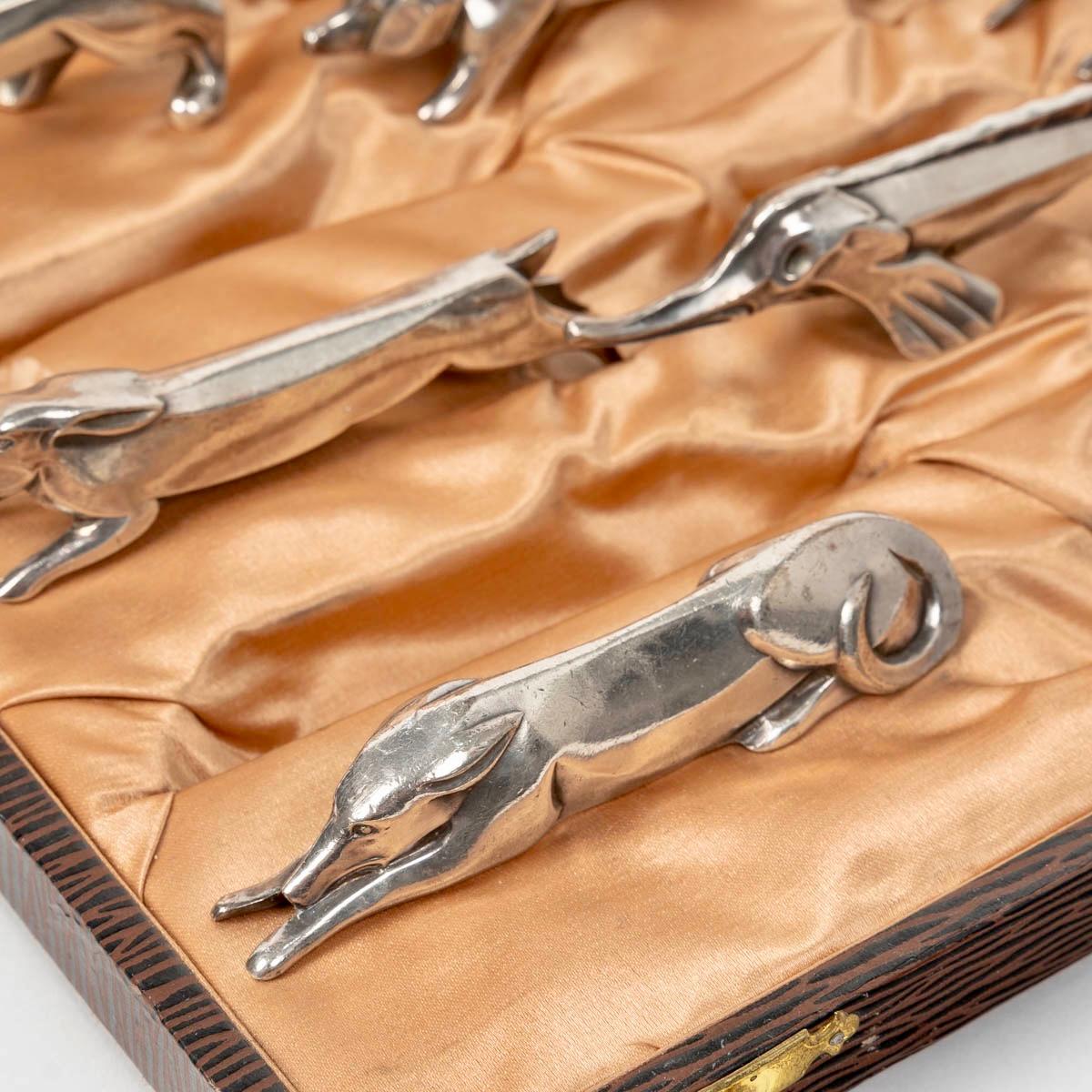 Plaqué argent Sandoz & Gallia Christofle  - Coffret de 12 porte-couteaux Animaux en métal argenté