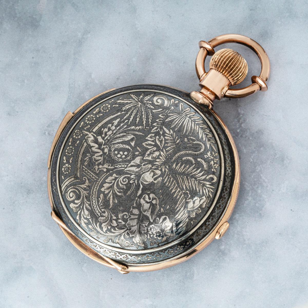 Sandoz Rare Niello Gold & Silver Five Minute Repeater Chrono Full Hunter C1890 For Sale 7