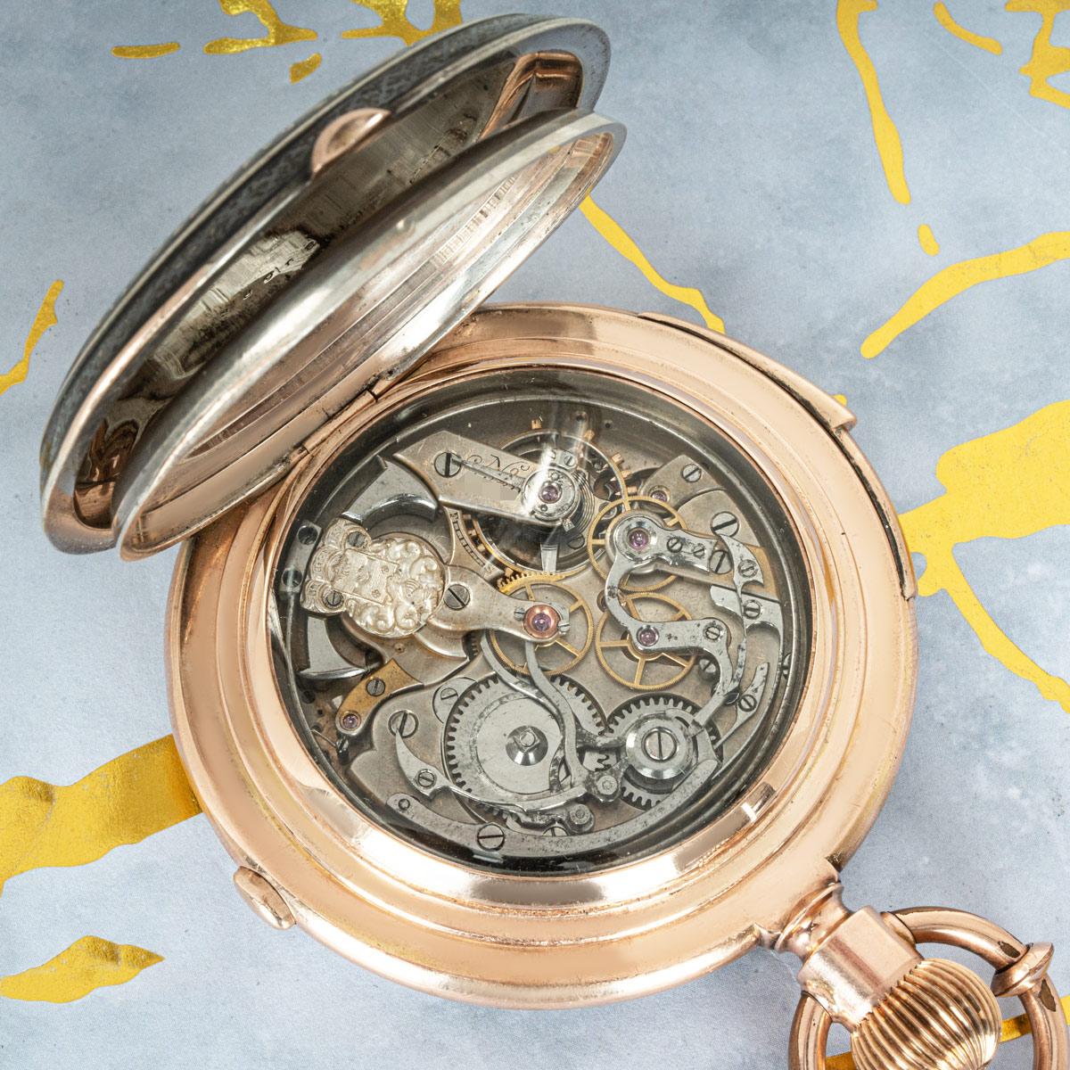 Men's Sandoz Rare Niello Gold & Silver Five Minute Repeater Chrono Full Hunter C1890 For Sale