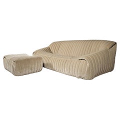 Divano Sandra a 3 posti in velluto beige, Annie Hiéronimus, Cinna (Ligne Roset), anni '70