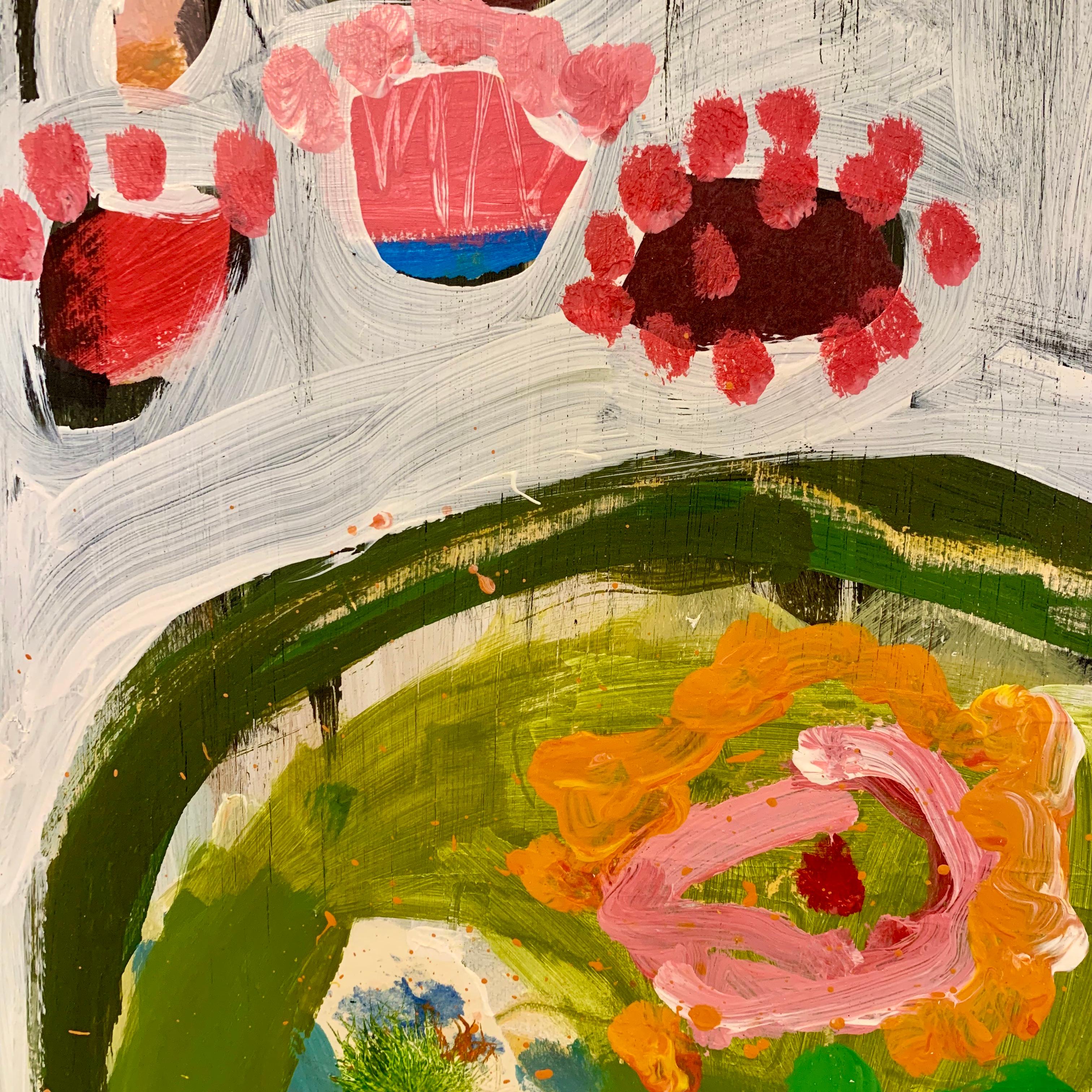 Around the Garden, Original painting, Landscape, Interior, Contemporary - Gray Landscape Painting by Sandra Berti