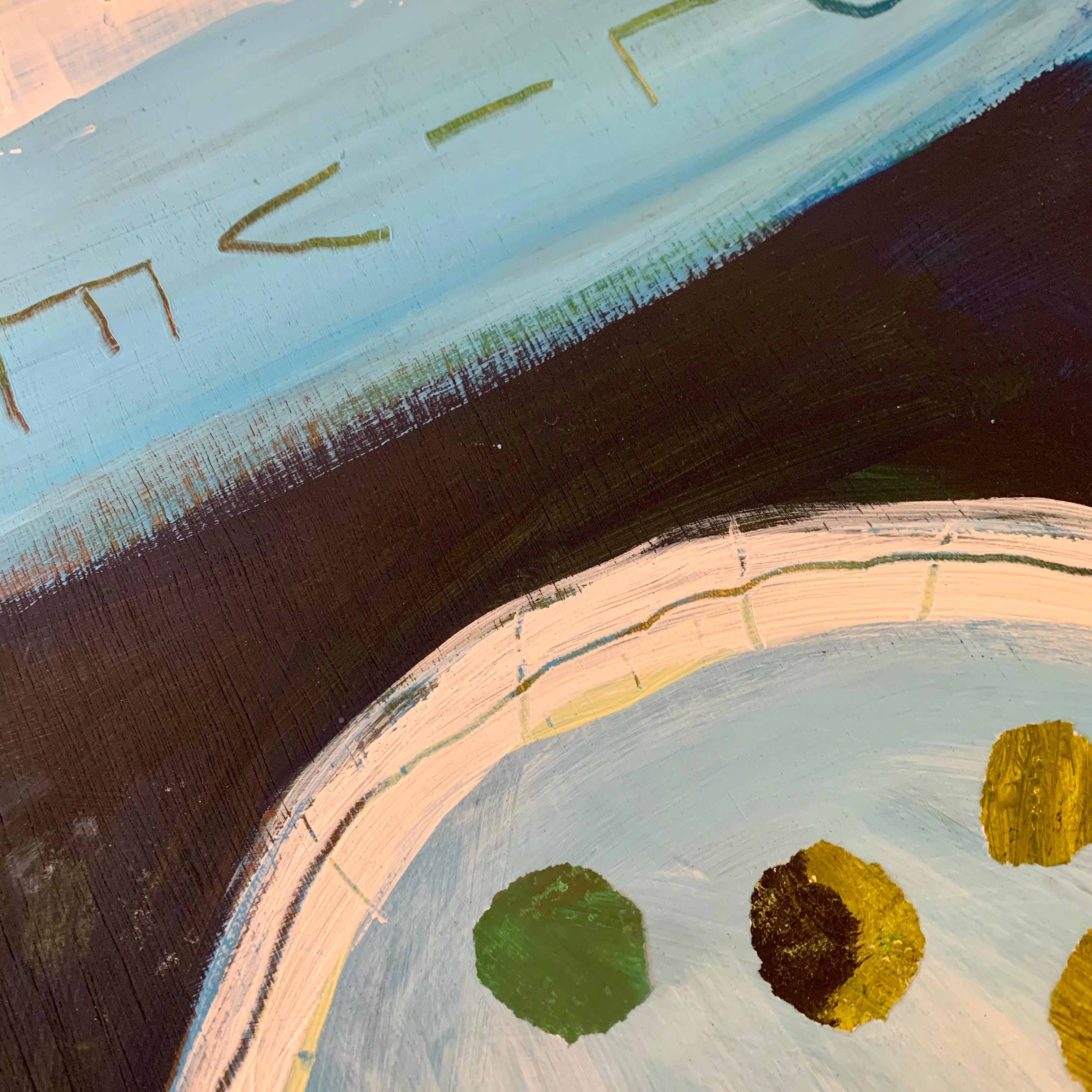 Aceitunas en un plato, Pintura original, Paisaje, Interior, Contemporáneo - Painting de Sandra Berti