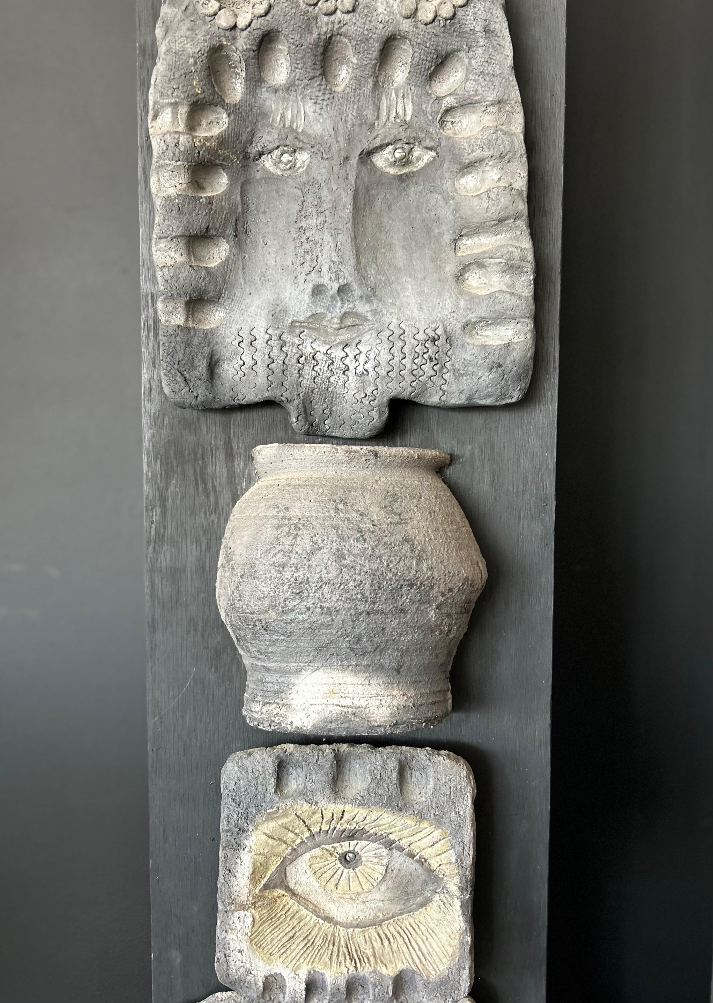 American Ceramic Totem by Sandra Brown North on Wood, 1950's For Sale