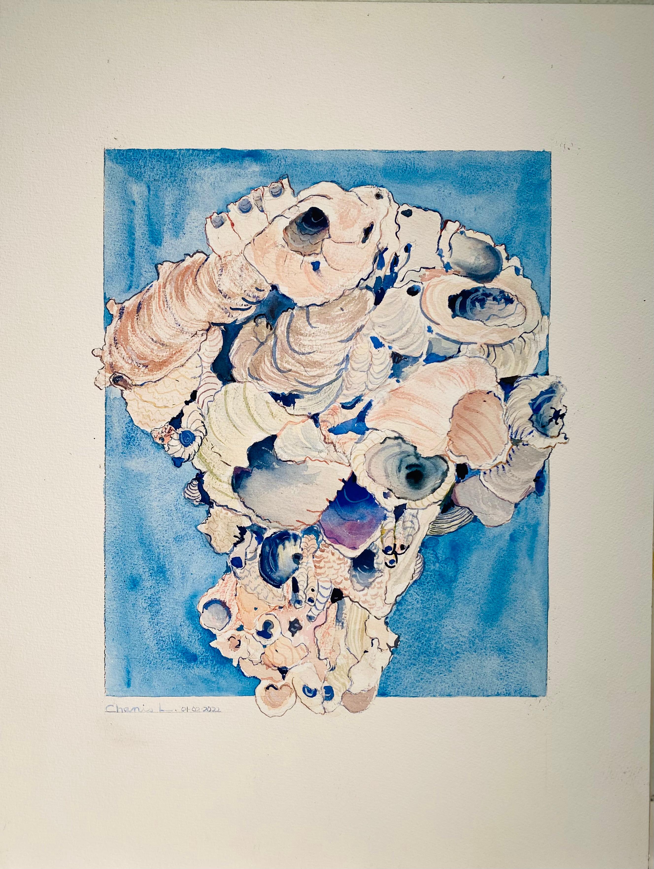 Modernist Watercolor Oceanic Painting, "Barnacles"